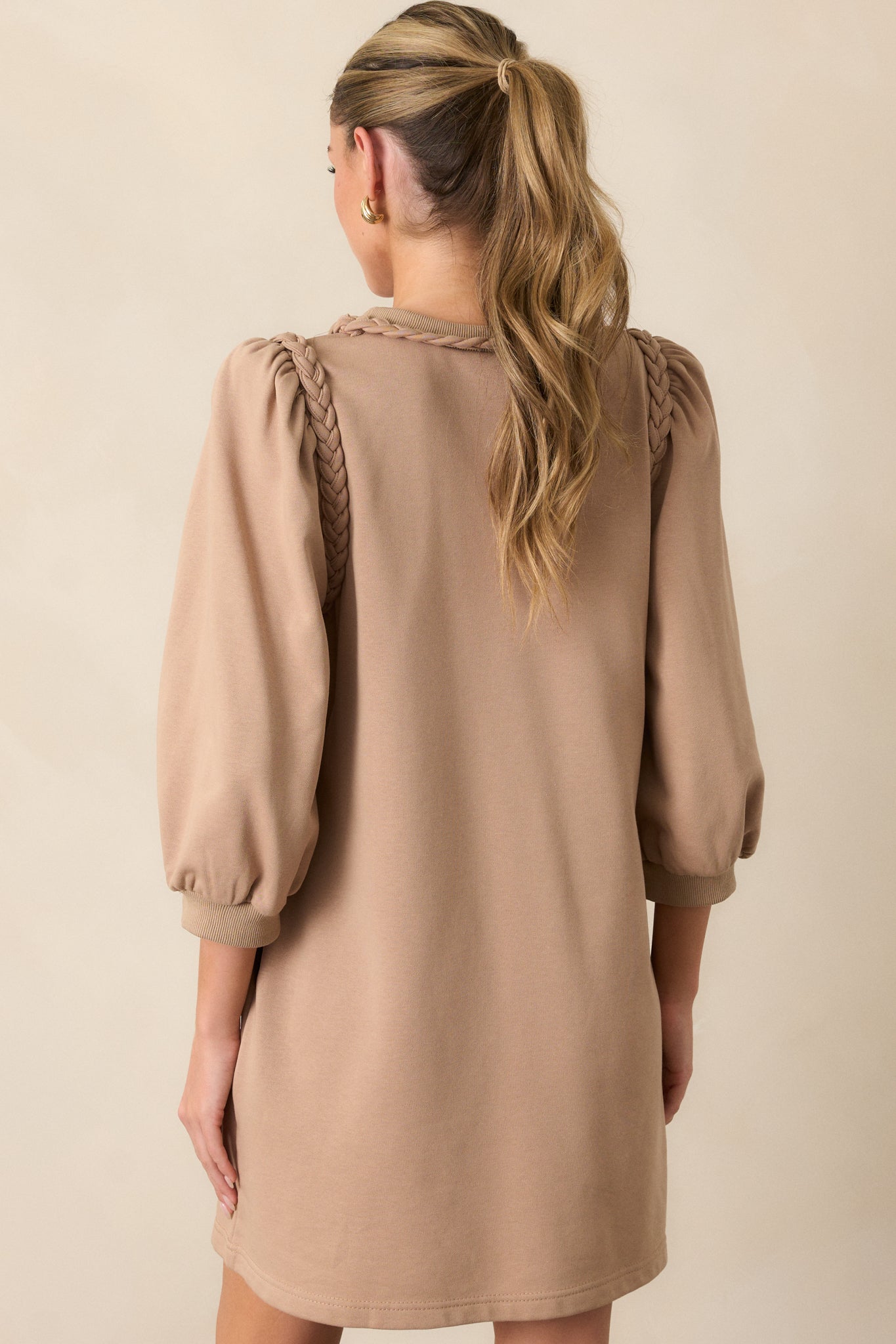 Cocoa Haze Cotton Tan Long Sleeve Mini Dress