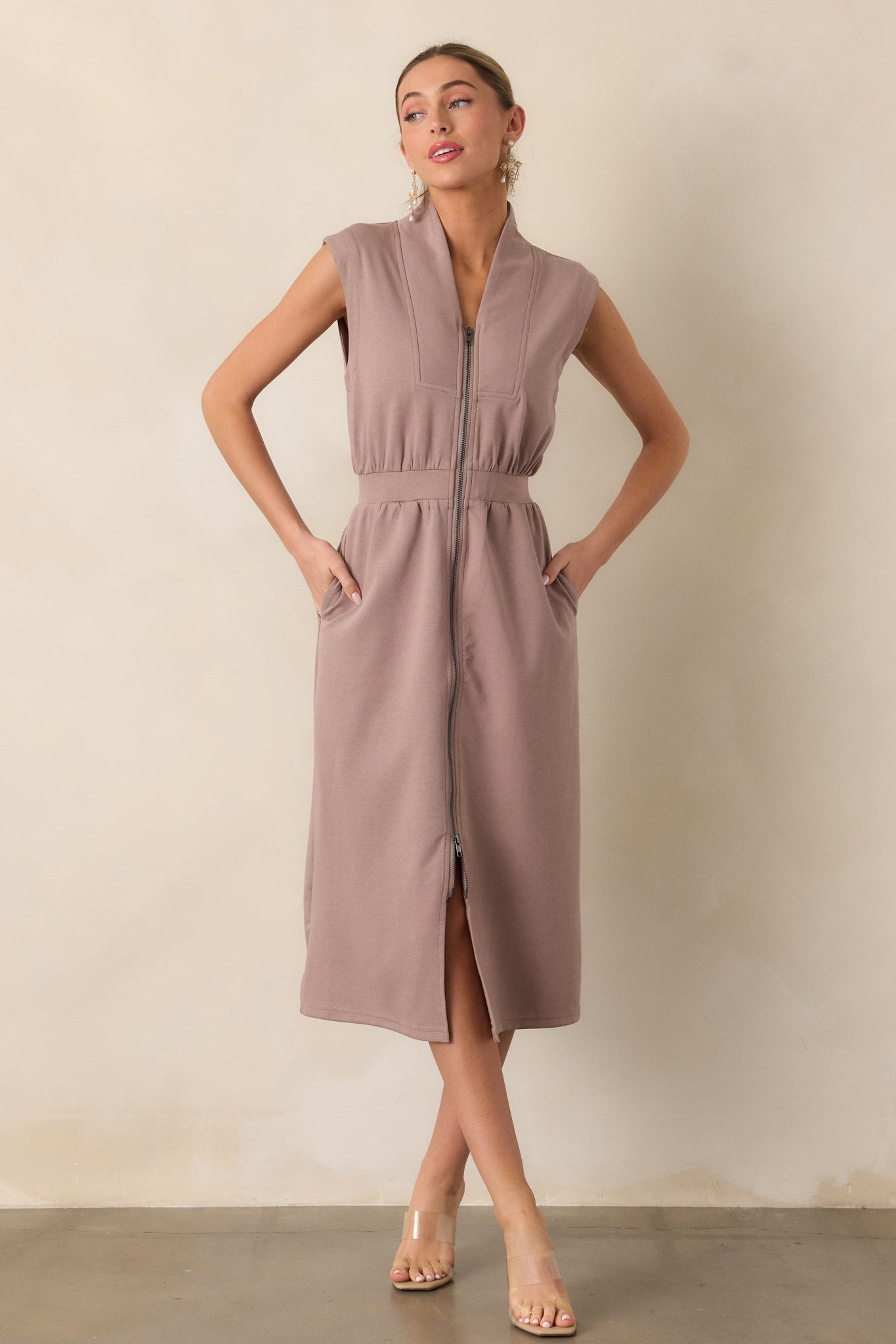 Distant Sun Dark Taupe Sleeveless Midi Dress