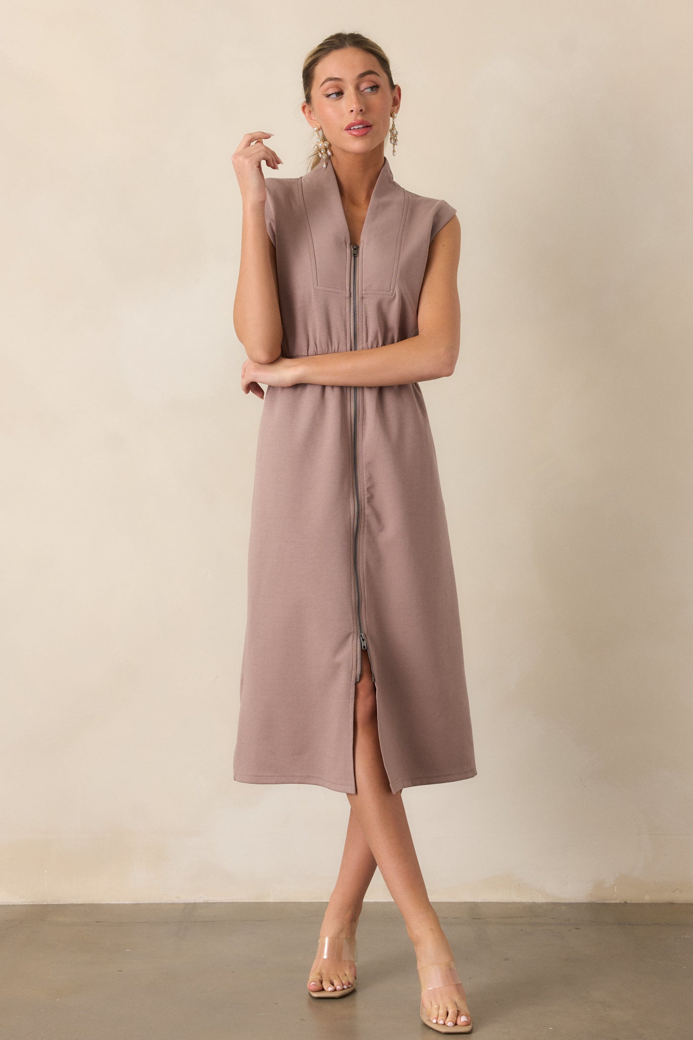 Distant Sun Dark Taupe Sleeveless Midi Dress