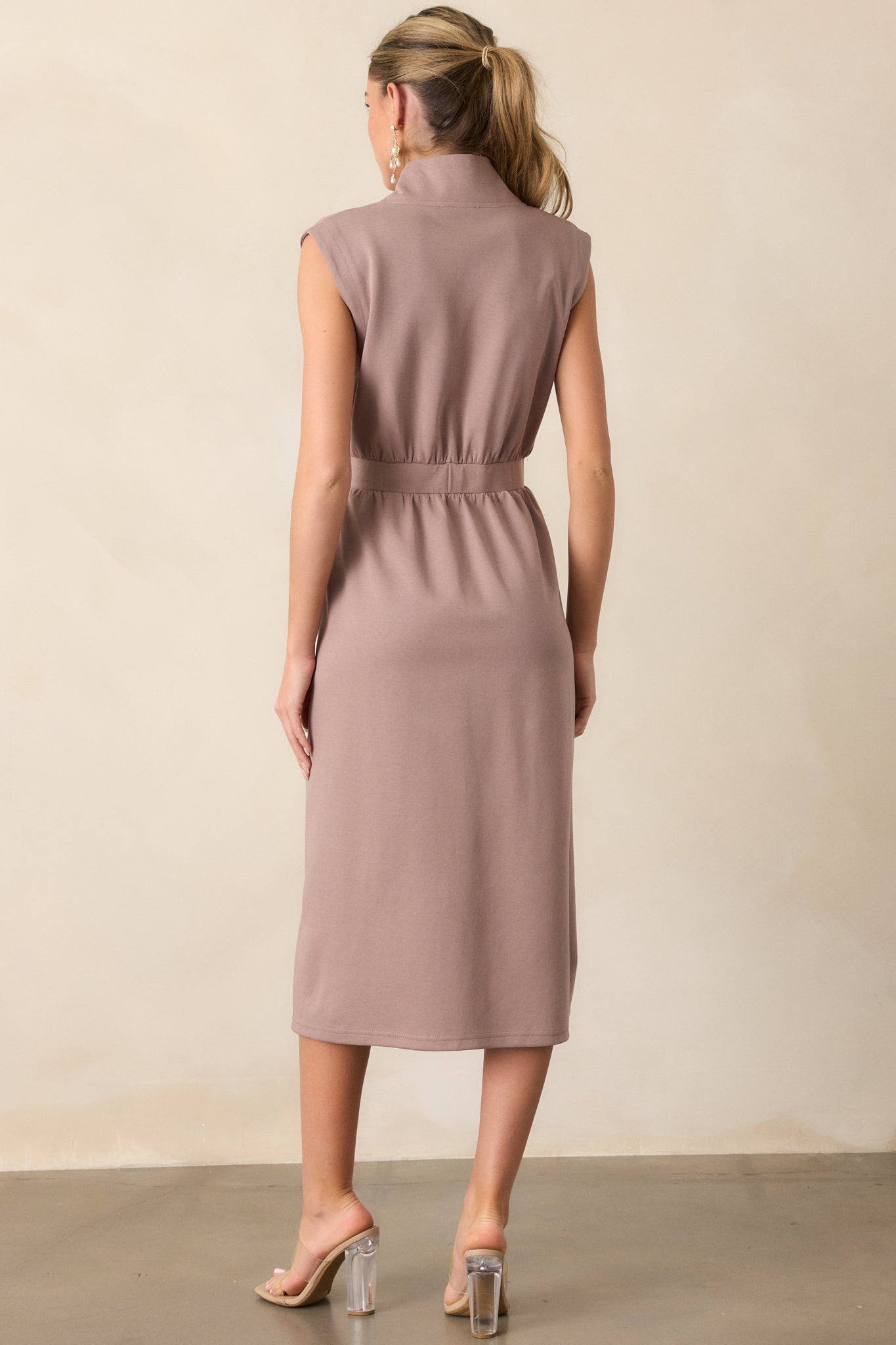 Distant Sun Dark Taupe Sleeveless Midi Dress