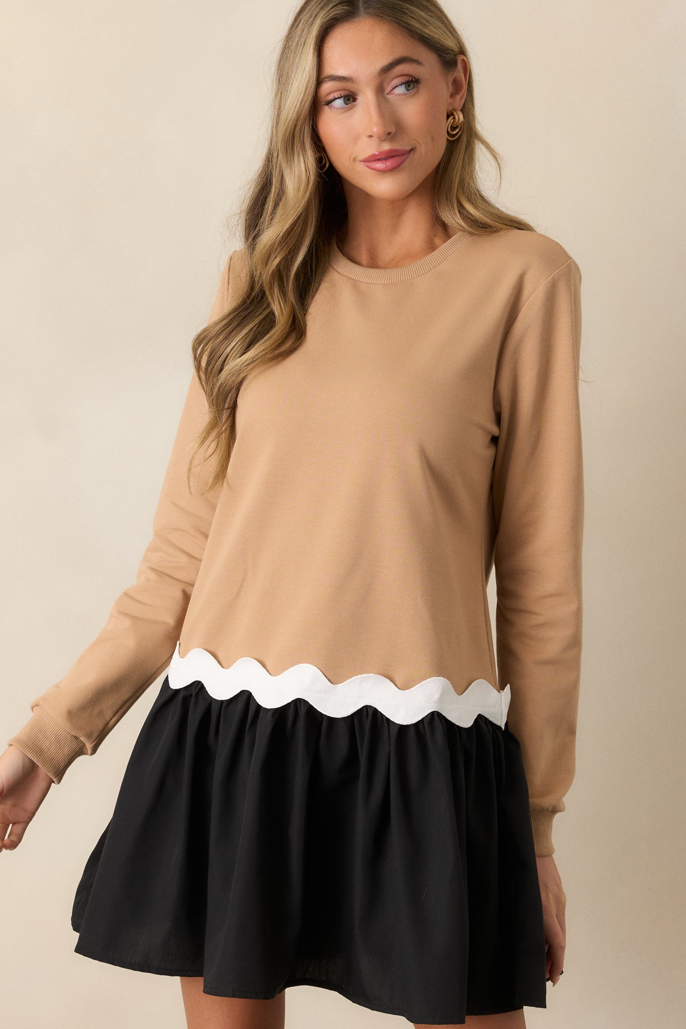 Back To You Tan Colorblock Mini Dress