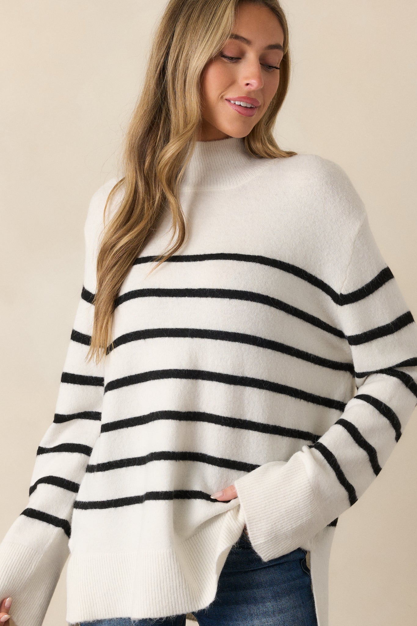Z Supply Fin Sea Salt Ivory Stripe Turtleneck Sweater