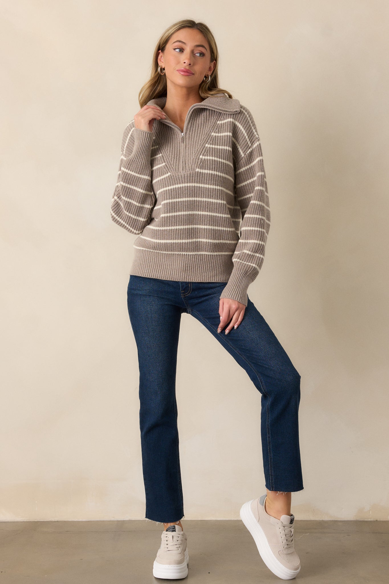 Z Supply Villa Heather Taupe Half Zip Sweater