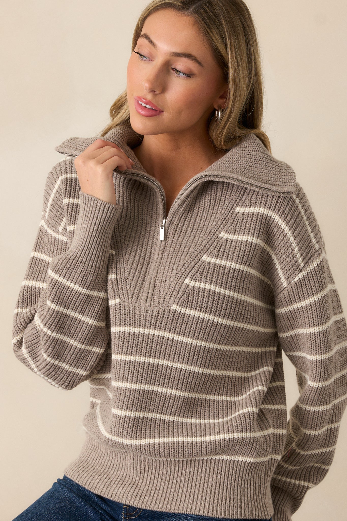 Z Supply Villa Heather Taupe Half Zip Sweater