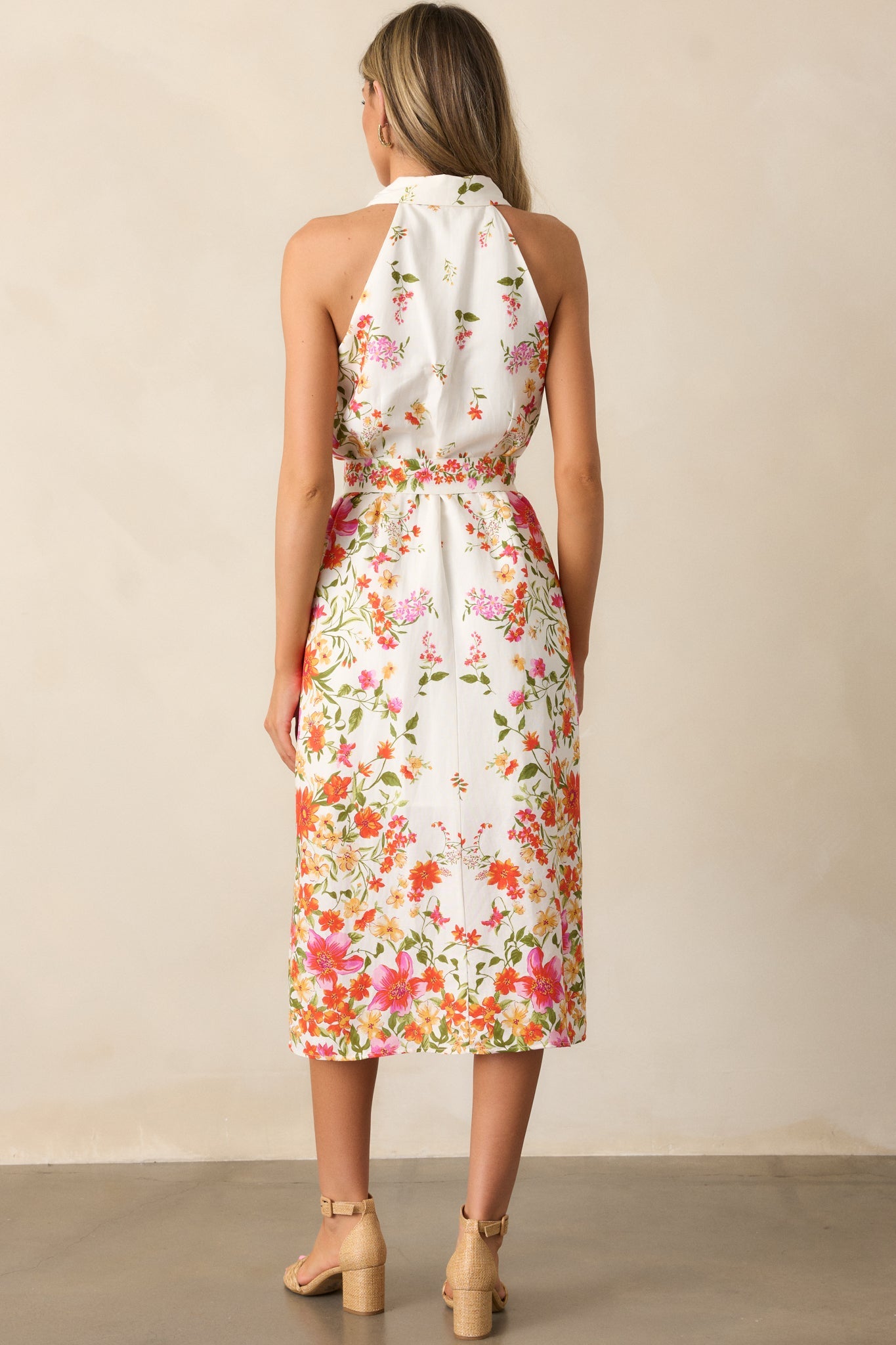 Garden Girl Ivory Floral Button Front Midi Dress