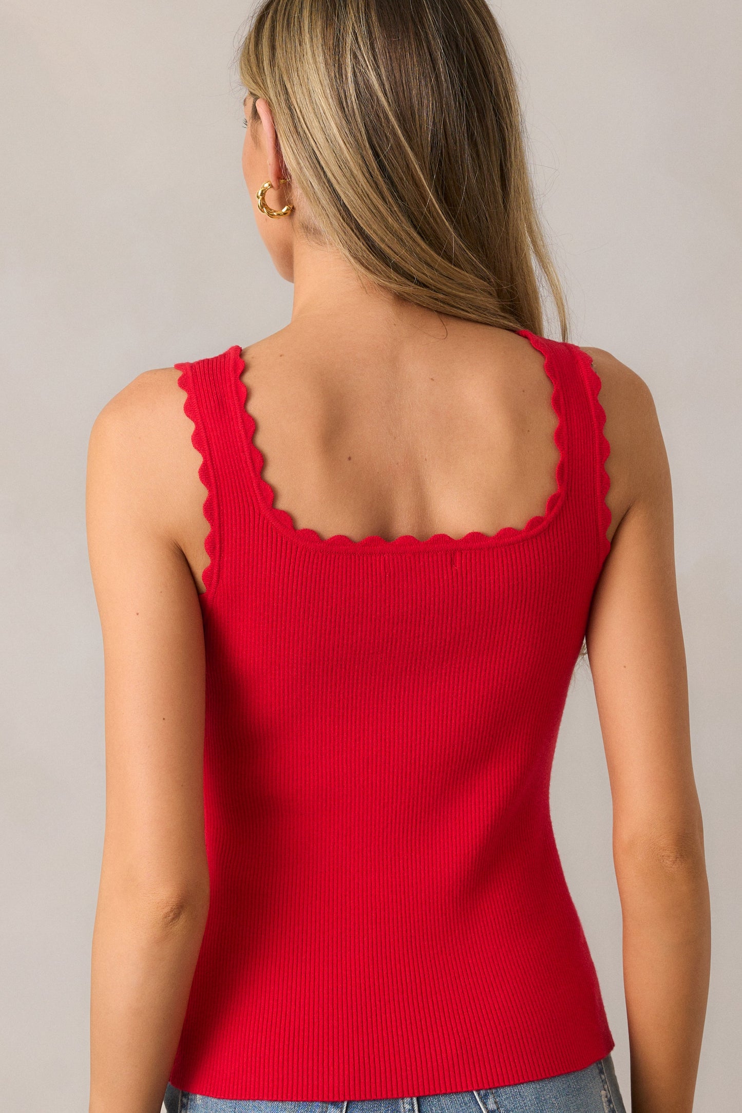 Go Getter Red Scallop Knit Tank Top