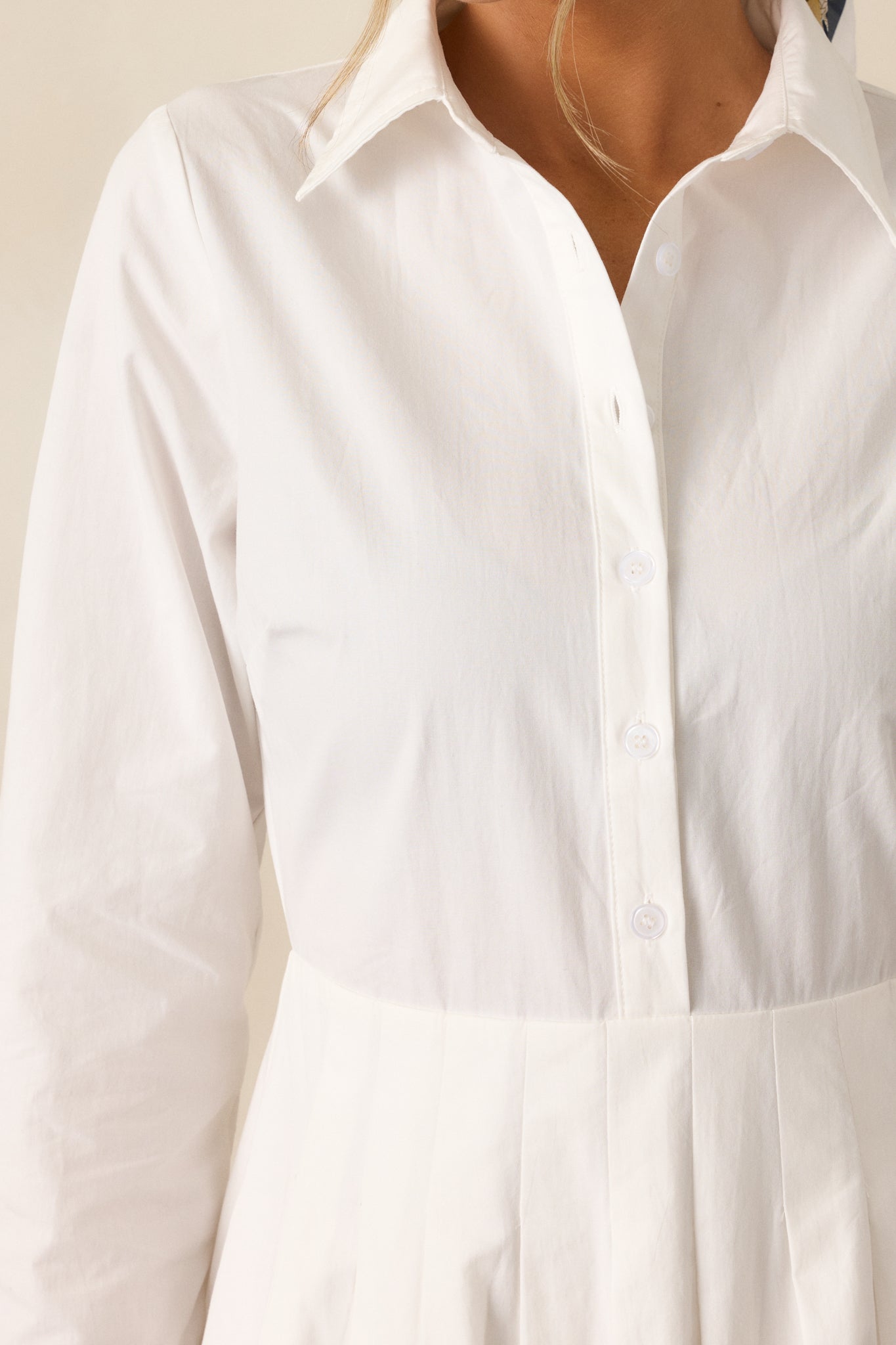 Easy On Me Cotton White Long Sleeve Mini Shirt Dress