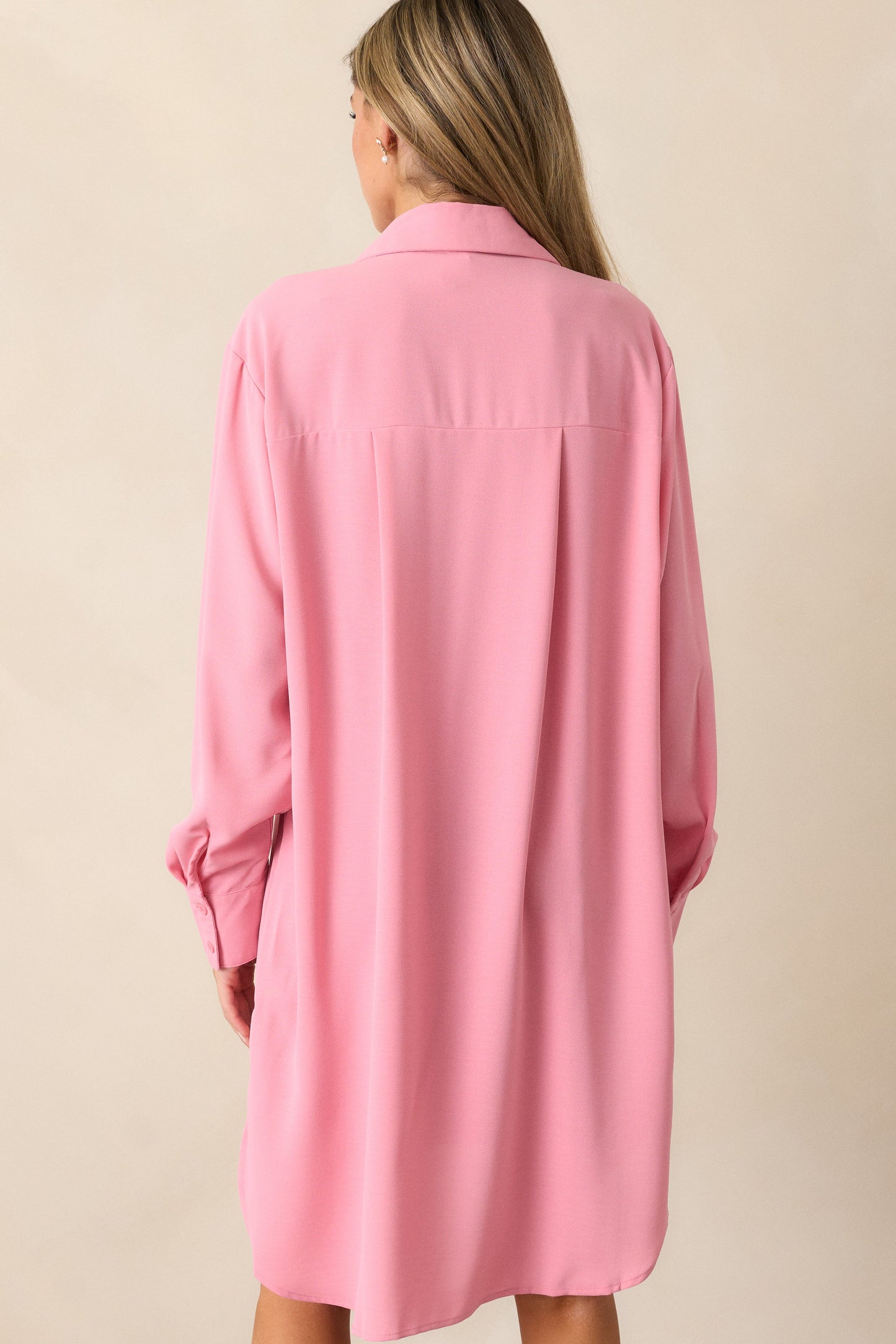 Finding Comfort Pink Button Front Mini Shirt Dress