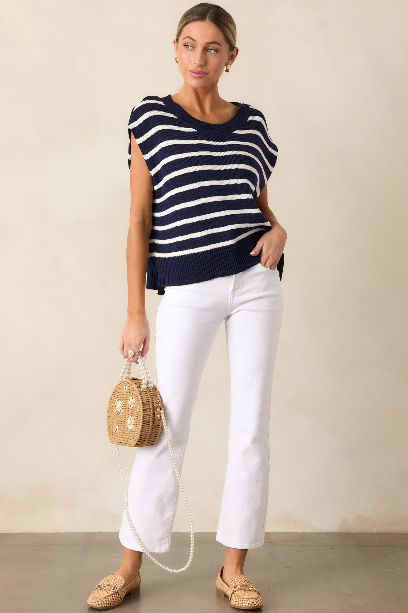 Daring Diva Navy Stripe Oversized Sweater Vest