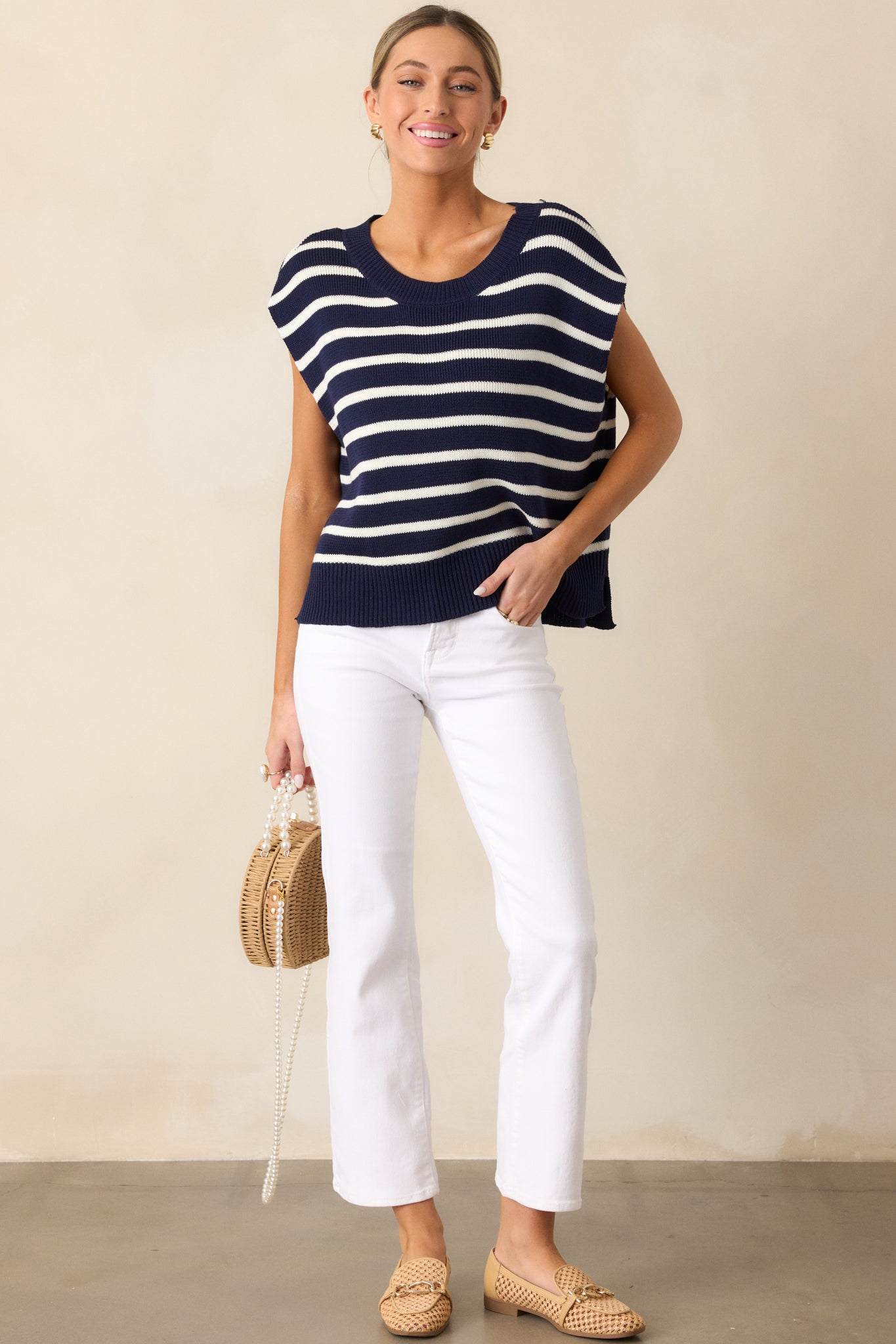 Daring Diva Navy Stripe Oversized Sweater Vest