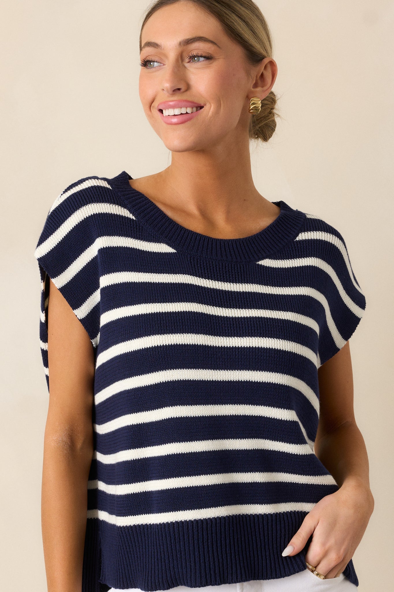 Daring Diva Navy Stripe Oversized Sweater Vest