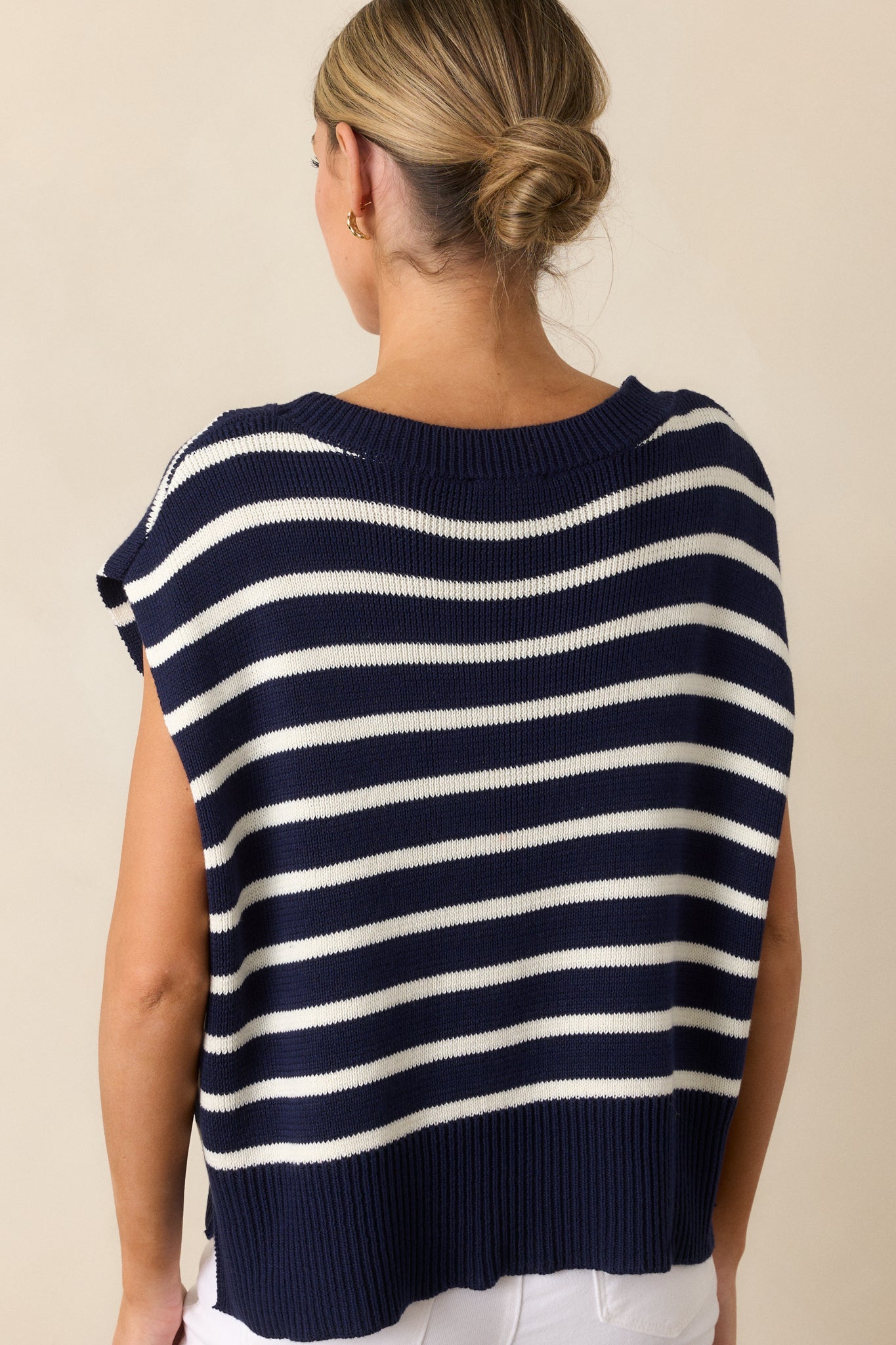 Daring Diva Navy Stripe Oversized Sweater Vest