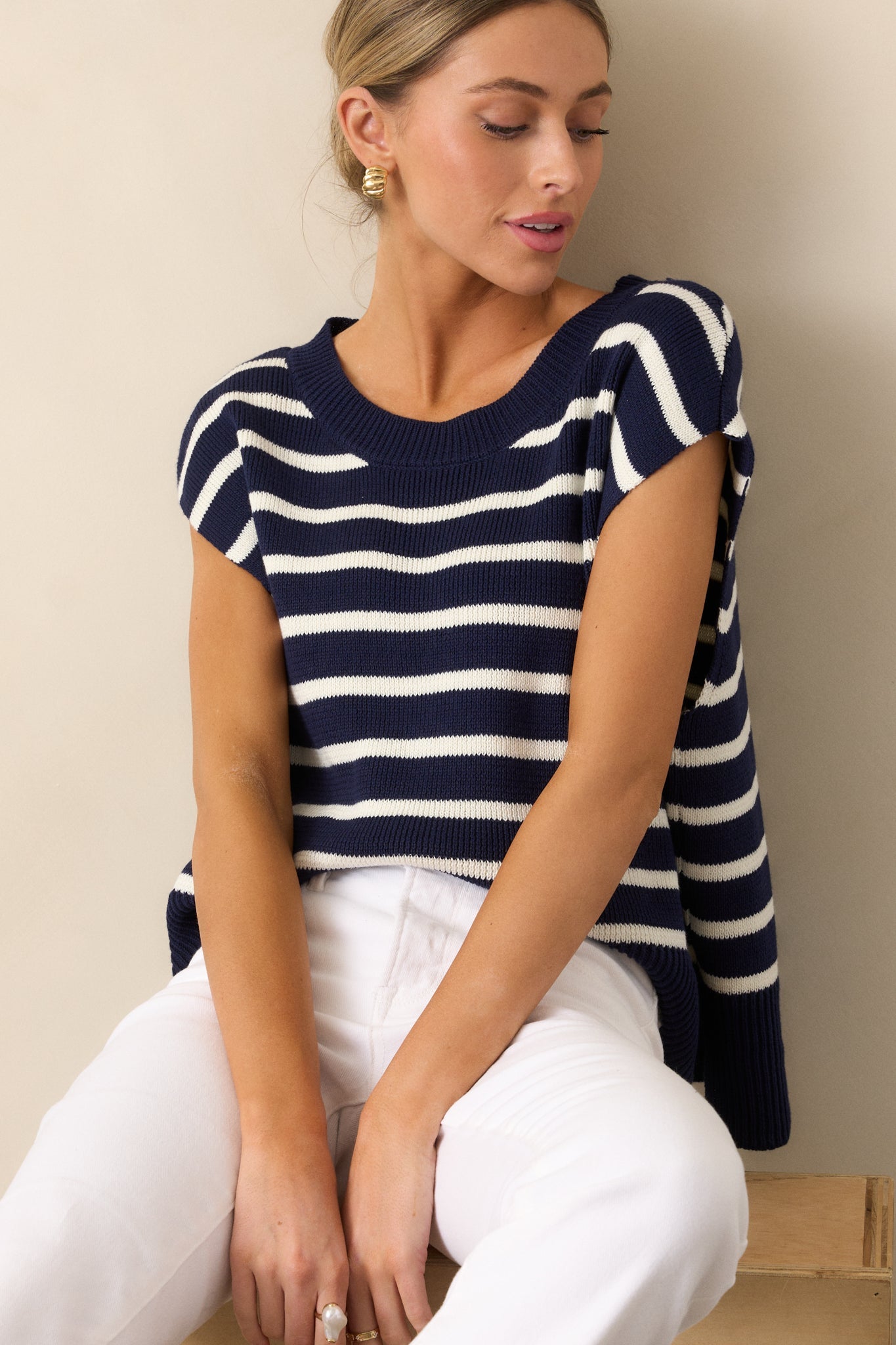 Daring Diva Navy Stripe Oversized Sweater Vest