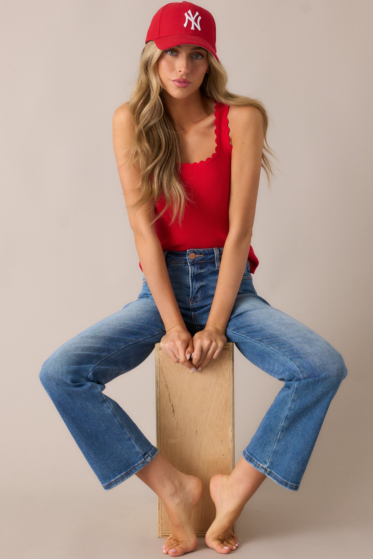 Go Getter Red Scallop Knit Tank Top