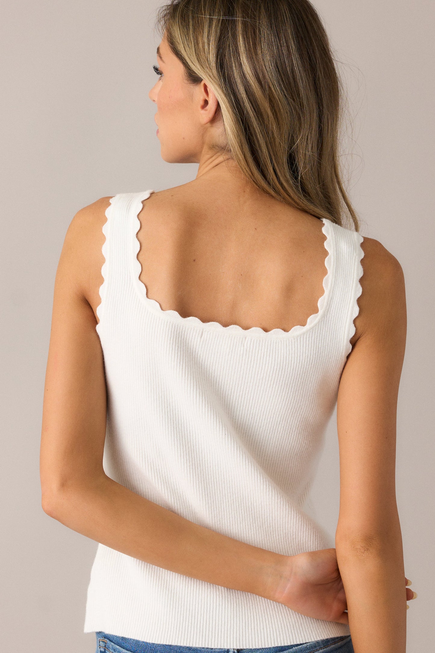 Go Getter Ivory Scallop Knit Tank Top