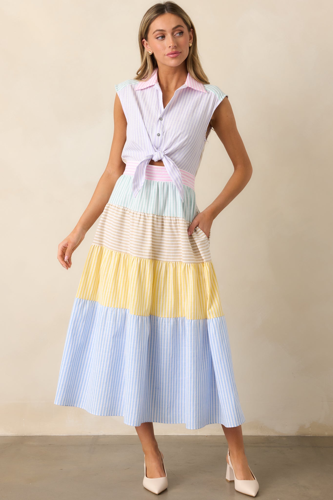 Yacht Club Lavender Multi Stripe Midi Dress