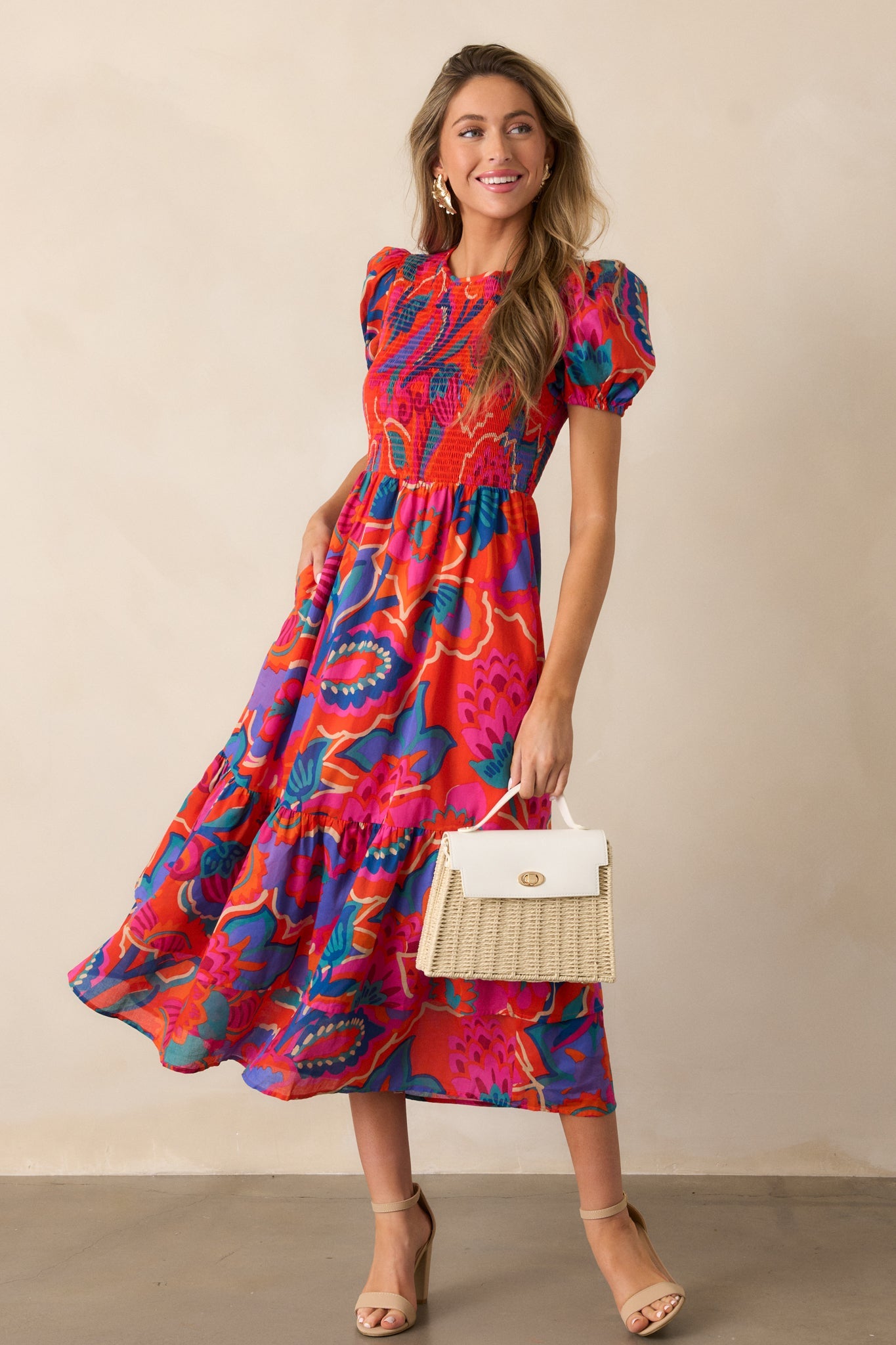 Catching Flights Cotton Orange Multi Print Maxi Dress