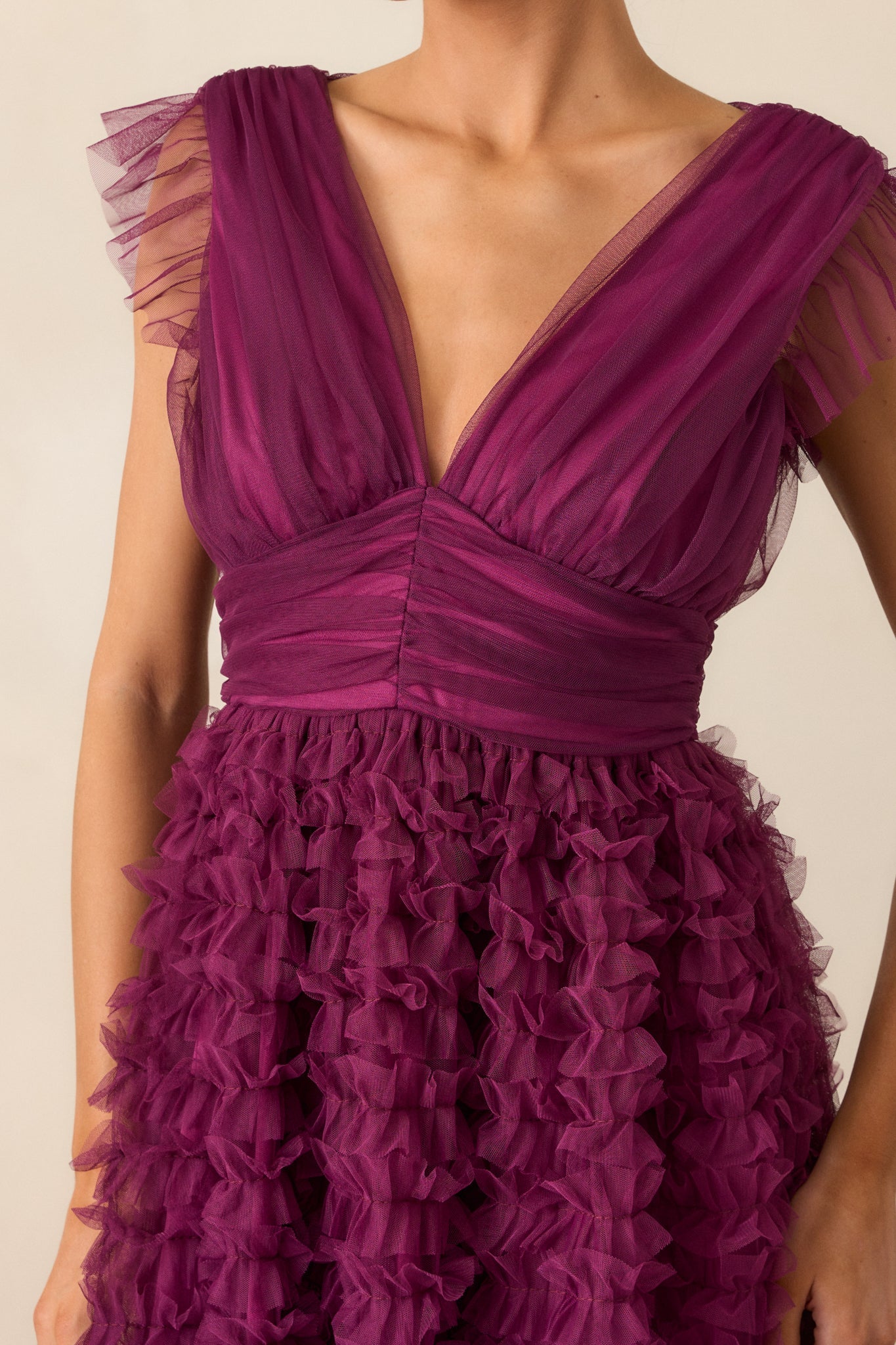 Fearless Hearts Plum Ruffle Midi Dress
