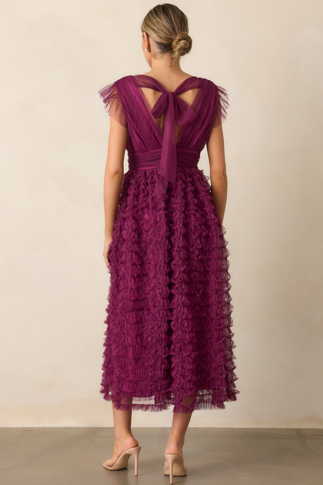 Fearless Hearts Plum Ruffle Midi Dress