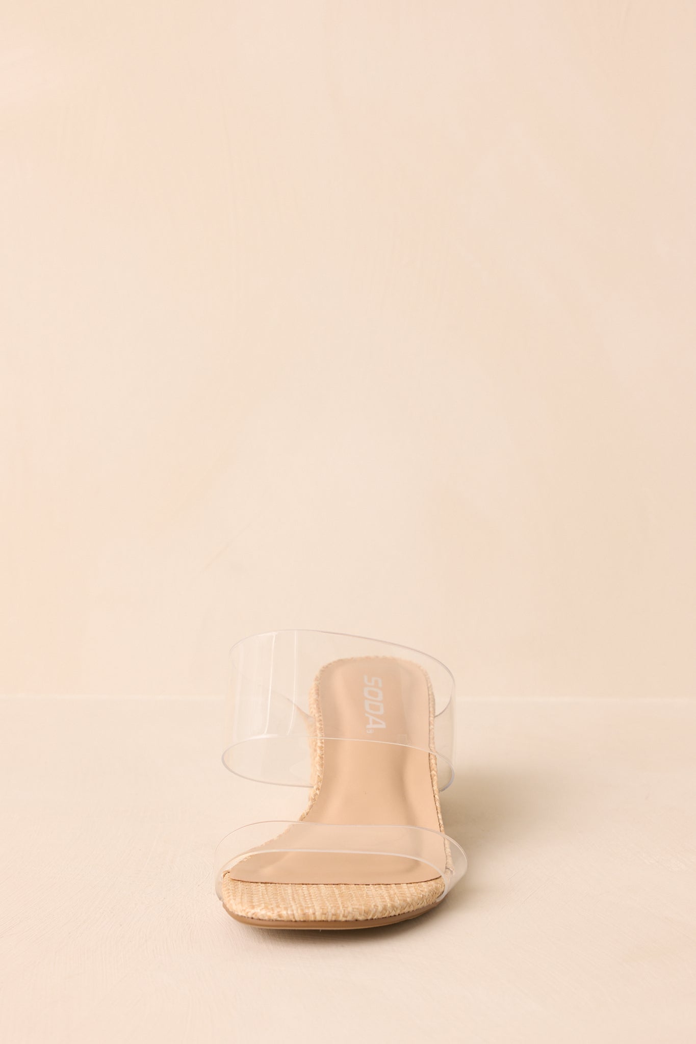 Just For Kicks Clear Natural Raffia Block Heels