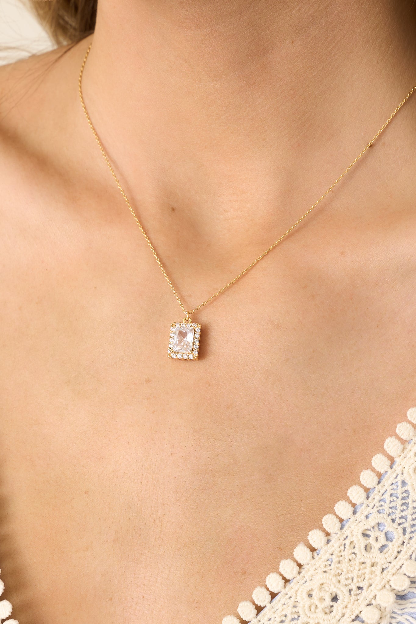 Keep Me Close Gold & Clear Emerald Cut Rhinestone Necklace