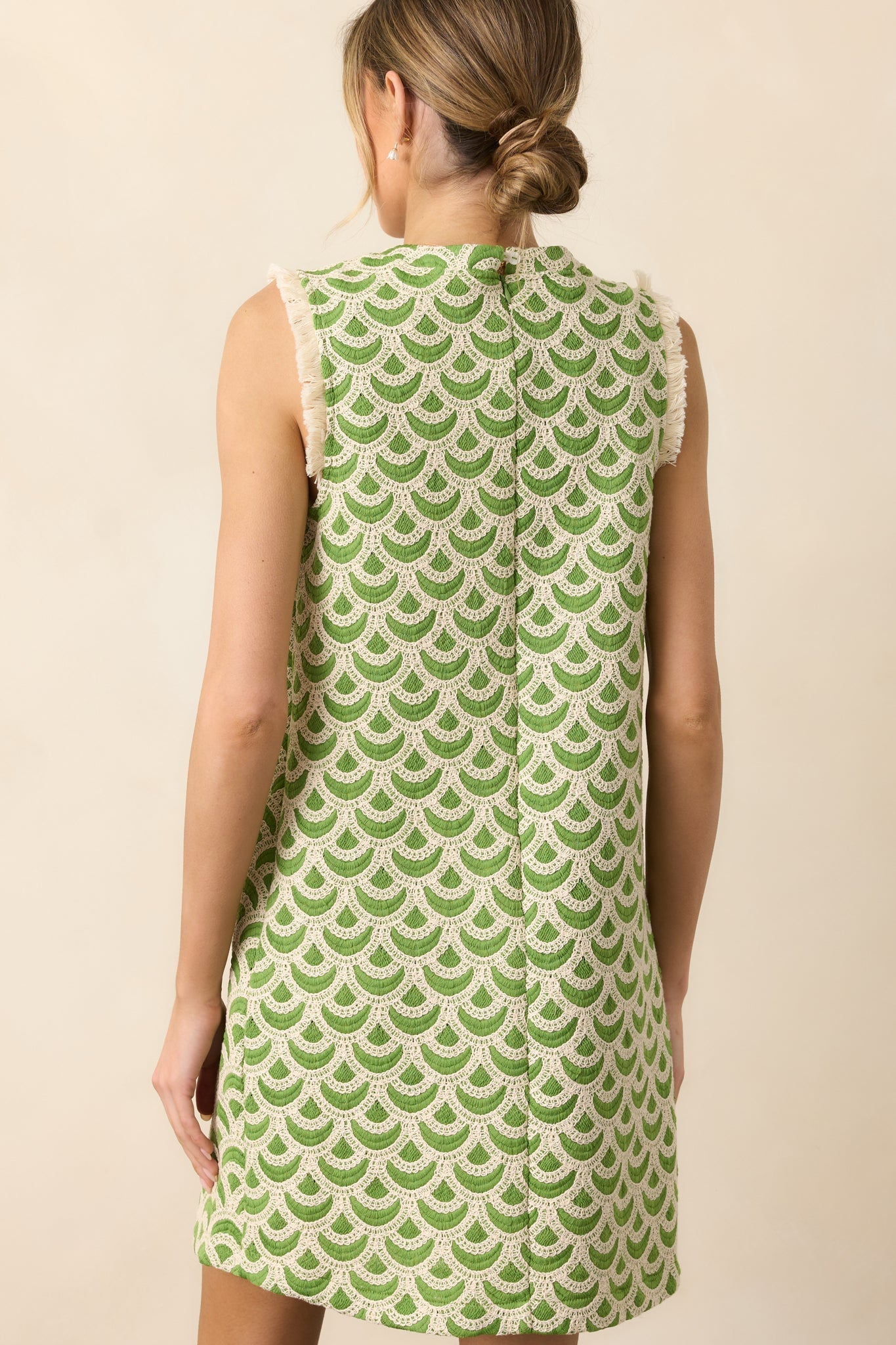 Just Enough Light Green Embroidered Mini Shift Dress