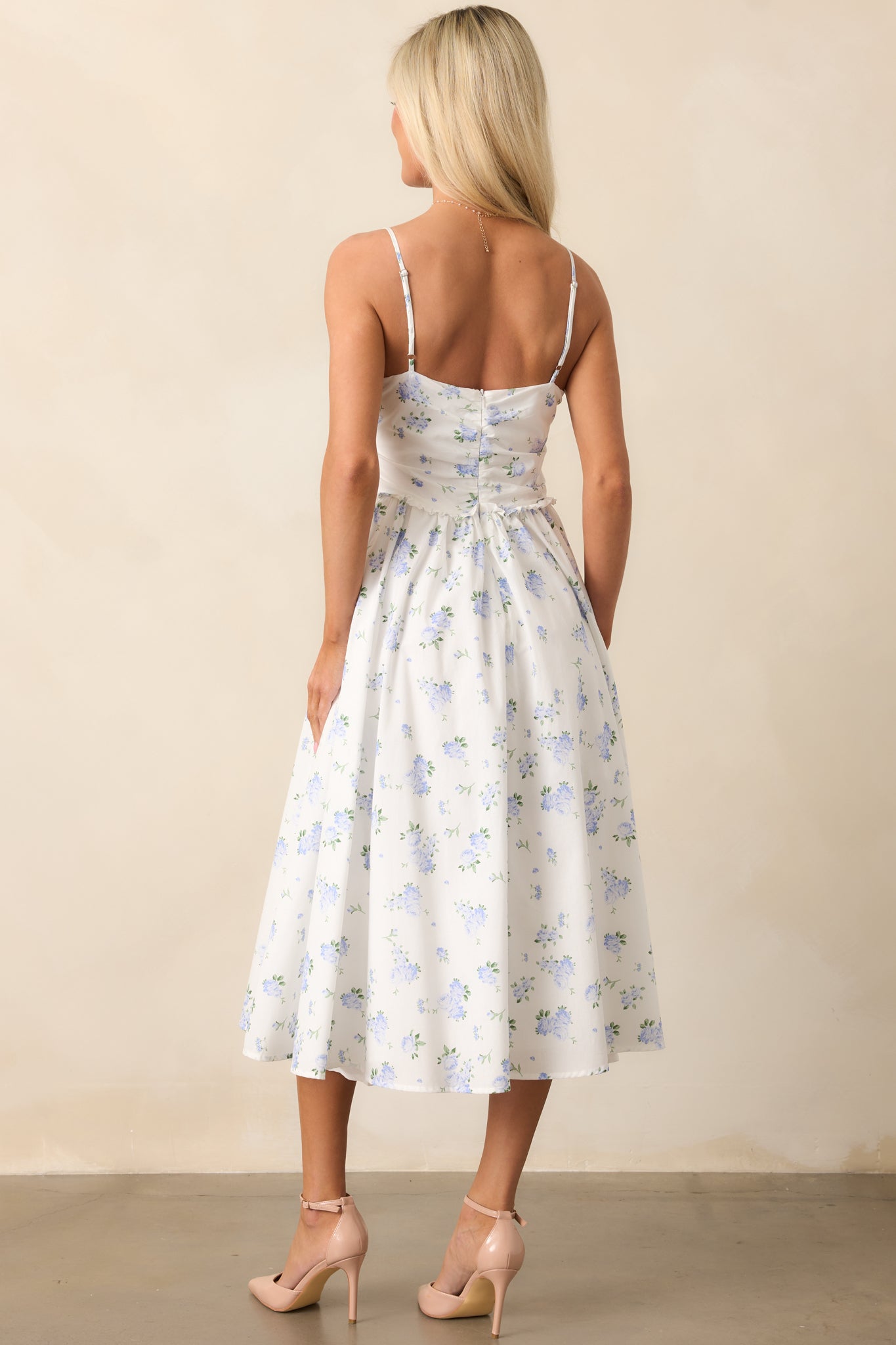 Garden Treasures Light Blue Floral Cotton Midi Dress