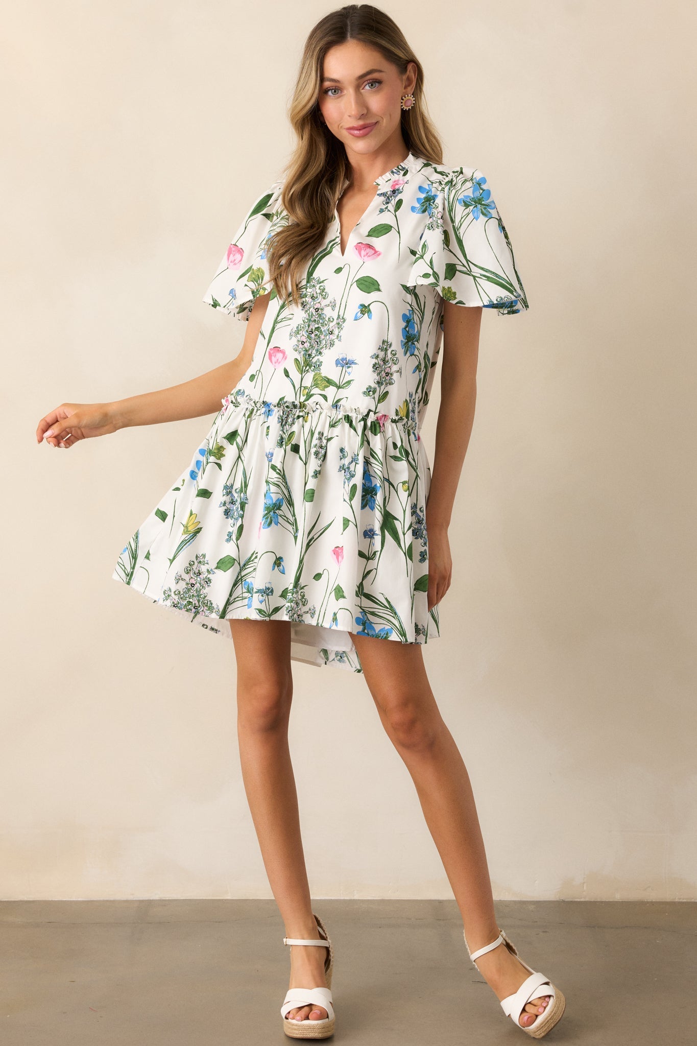 Everything In Bloom Ivory Multi Floral Cotton Mini Dress
