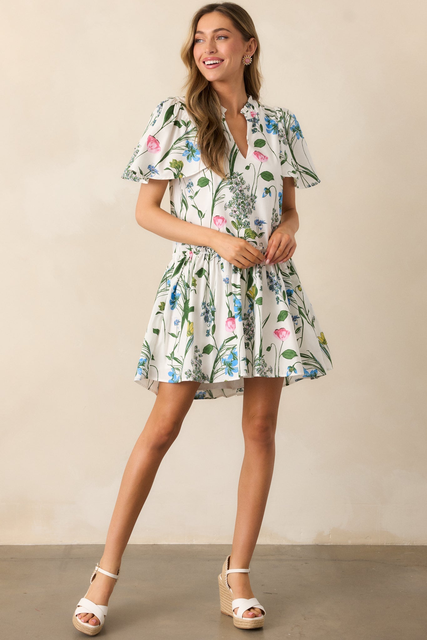 Everything In Bloom Ivory Multi Floral Cotton Mini Dress
