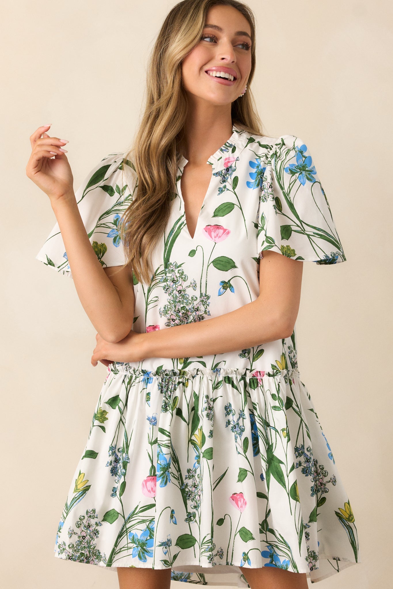 Everything In Bloom Ivory Multi Floral Cotton Mini Dress