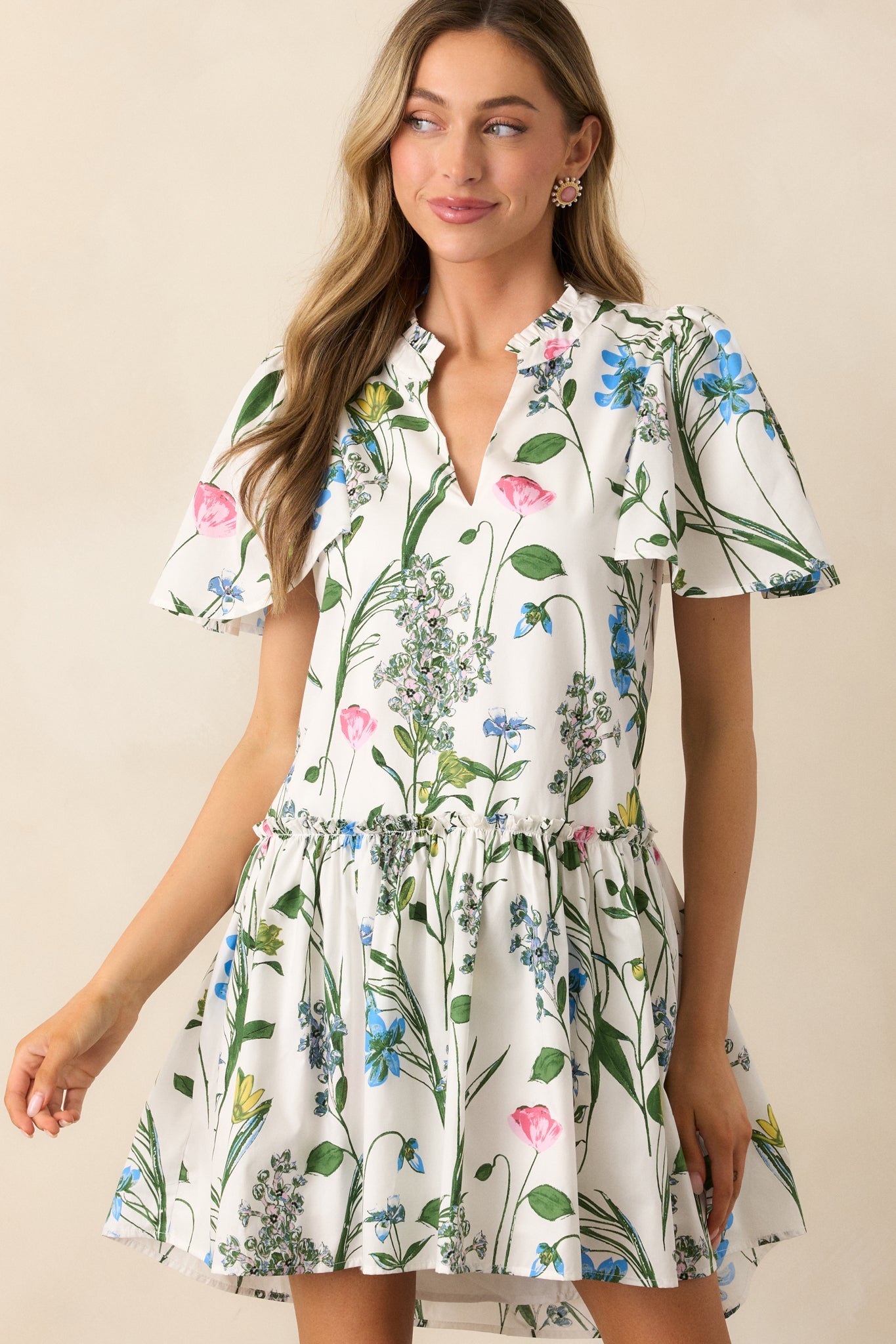 Everything In Bloom Ivory Multi Floral Cotton Mini Dress
