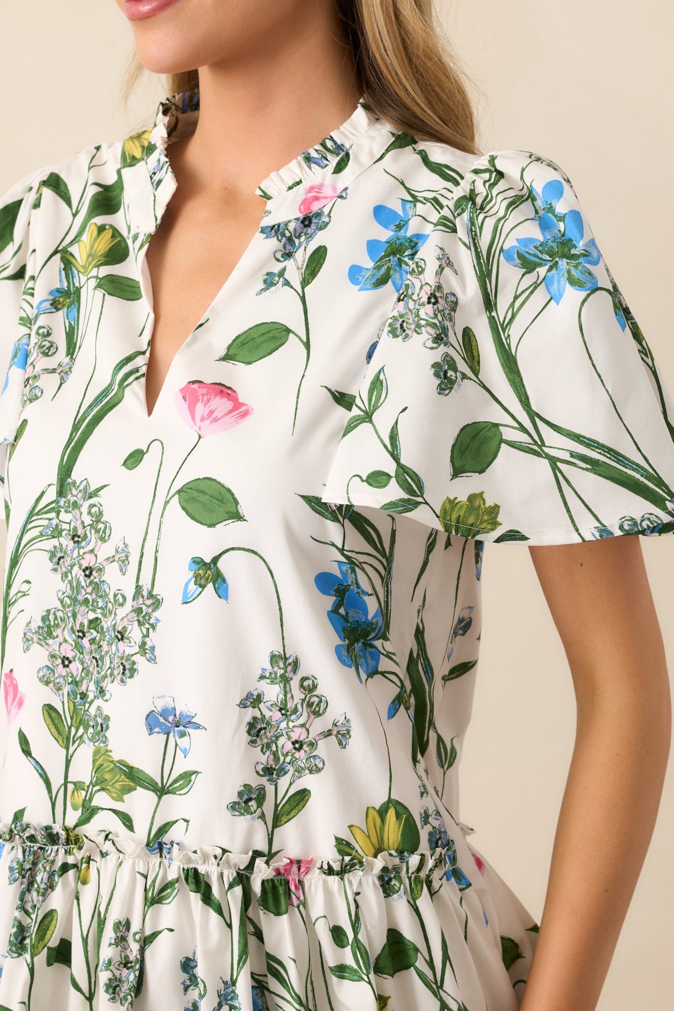 Everything In Bloom Ivory Multi Floral Cotton Mini Dress