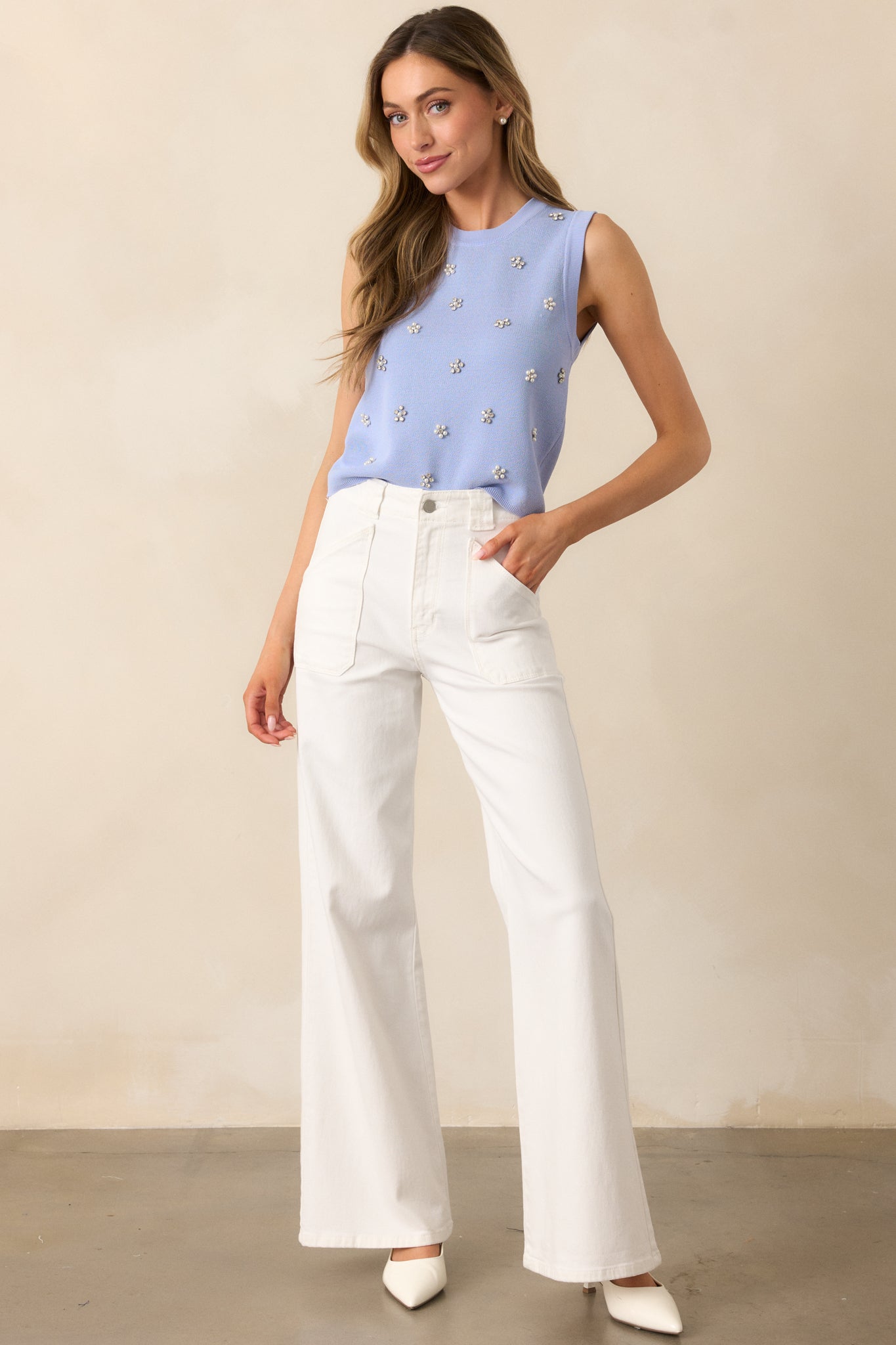 Yours To Keep Periwinkle Floral Embellished Sweater Vest