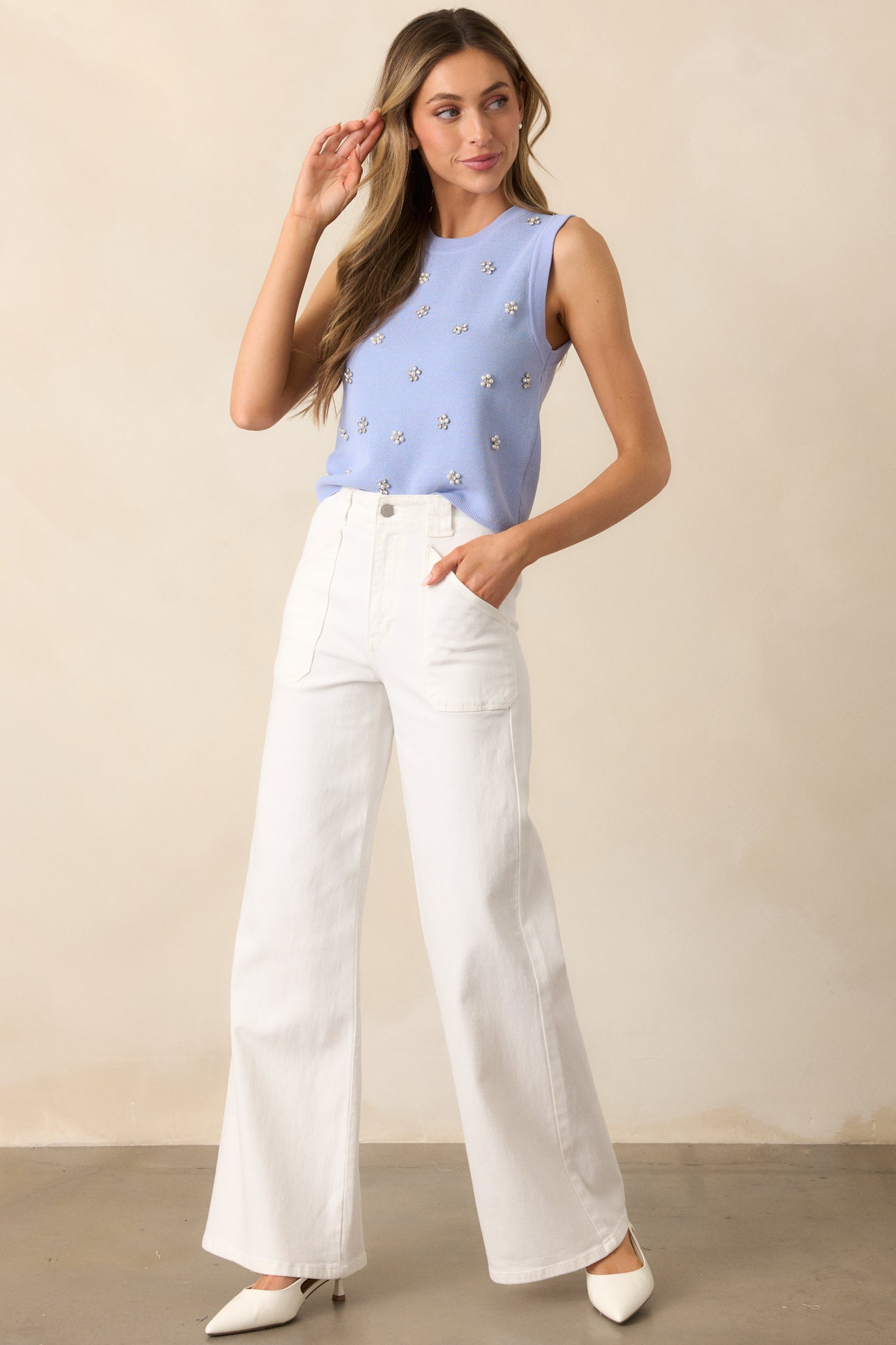 Yours To Keep Periwinkle Floral Embellished Sweater Vest