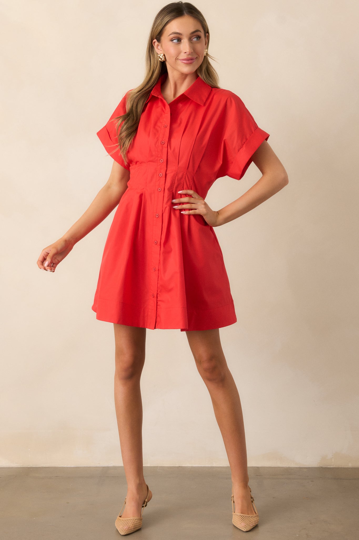 Drive-In Movie Red Mini Shirt Dress
