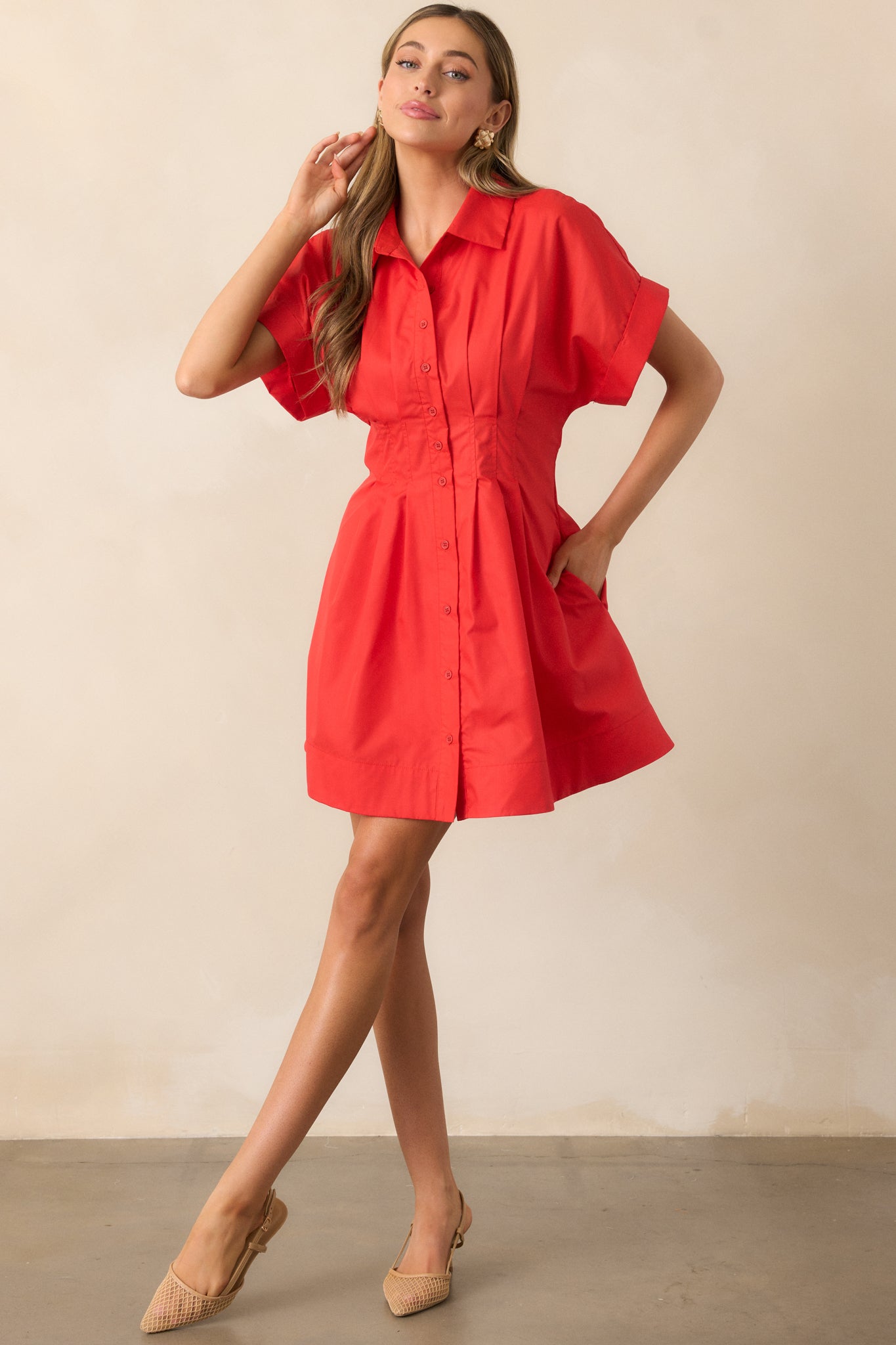 Drive-In Movie Red Mini Shirt Dress
