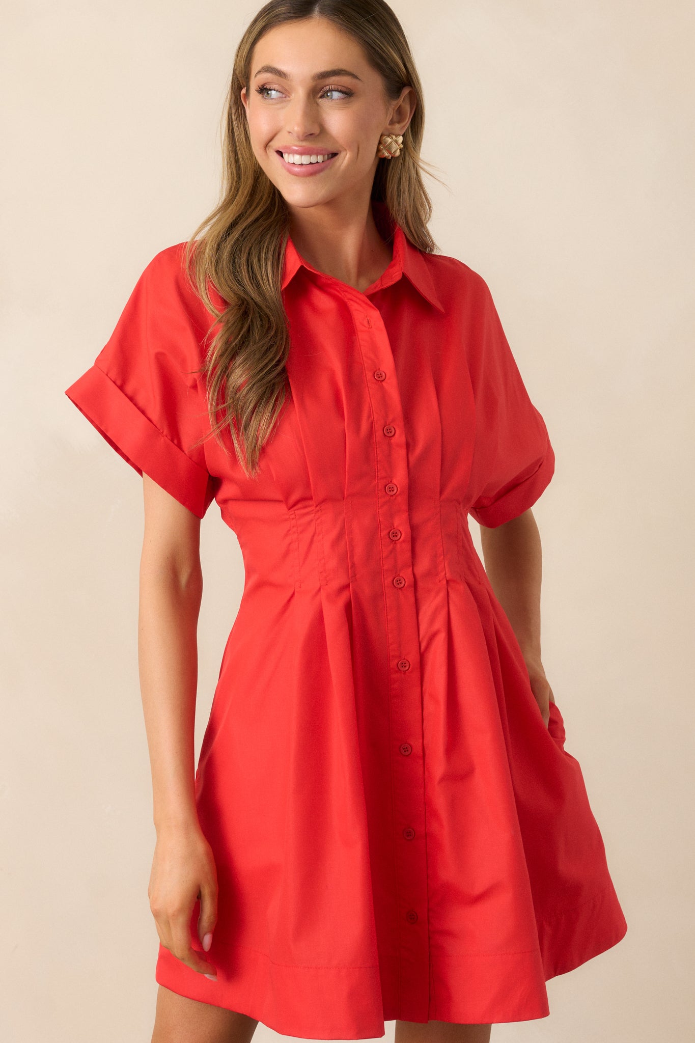 Drive-In Movie Red Mini Shirt Dress