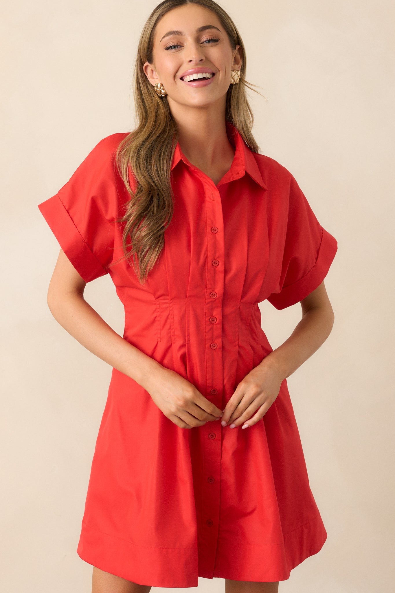 Drive-In Movie Red Mini Shirt Dress
