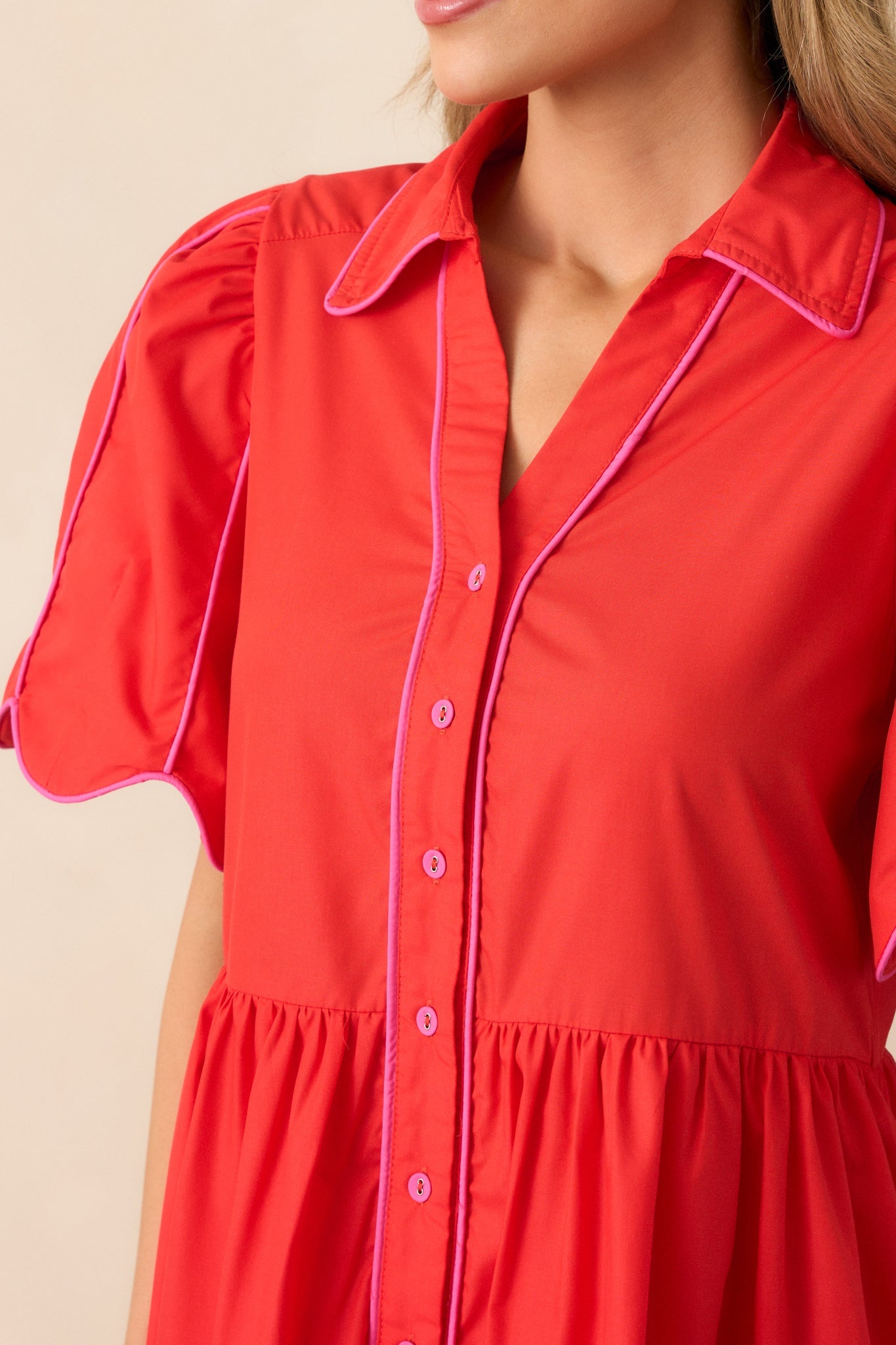 Diner Down The Road Red Button Front Mini Dress