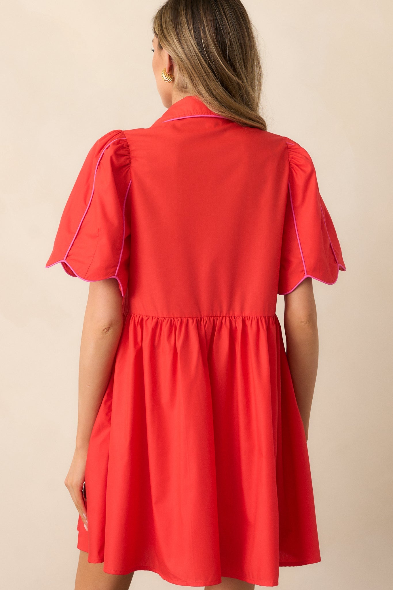 Diner Down The Road Red Button Front Mini Dress