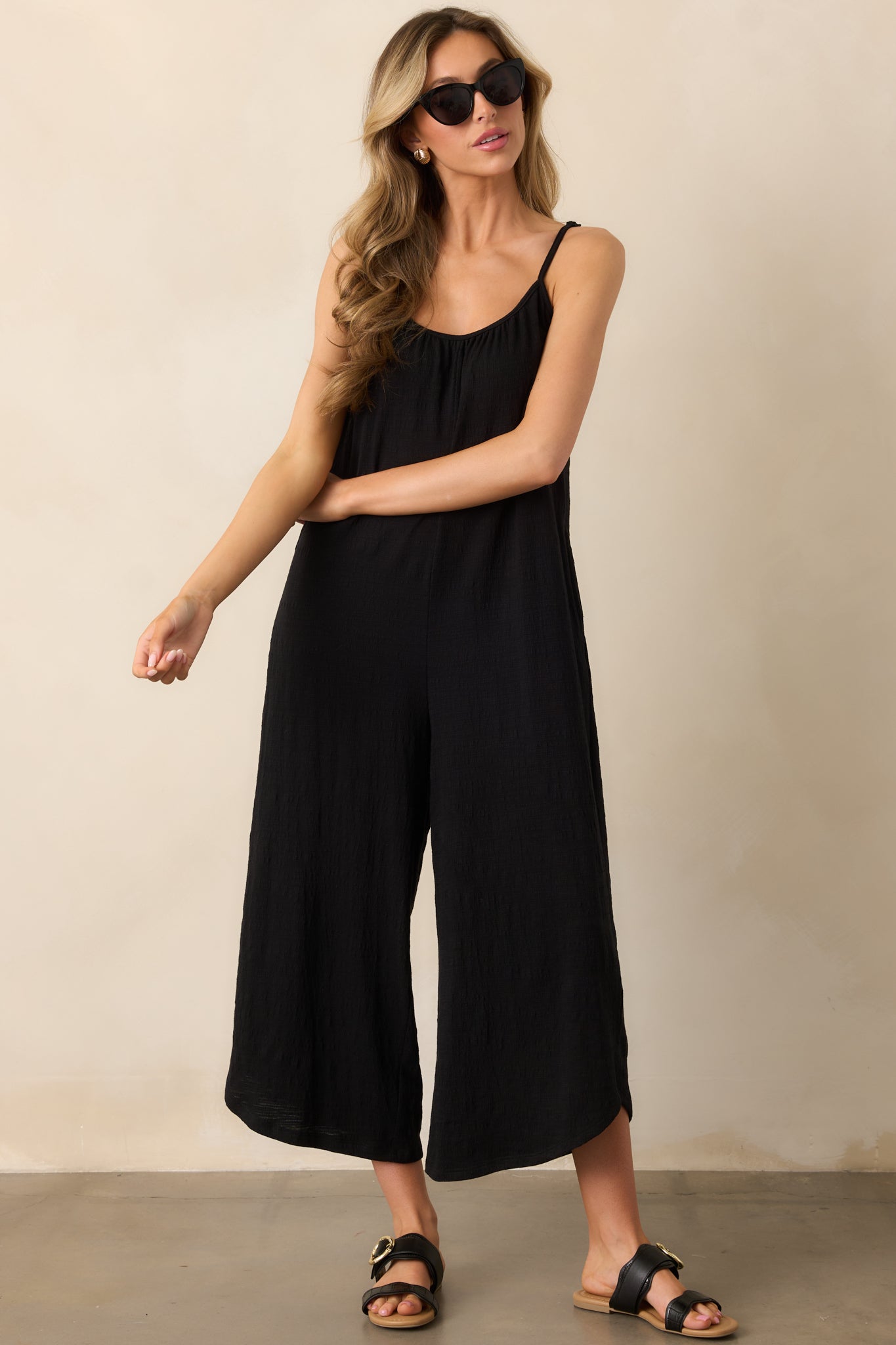 Z Supply Black Textured Flared Jumpsuit