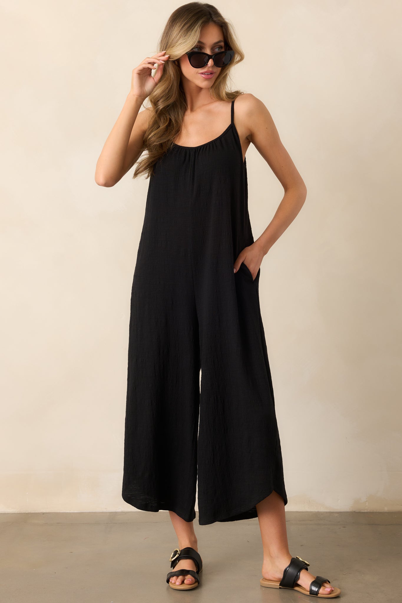 Z Supply Black Textured Flared Jumpsuit