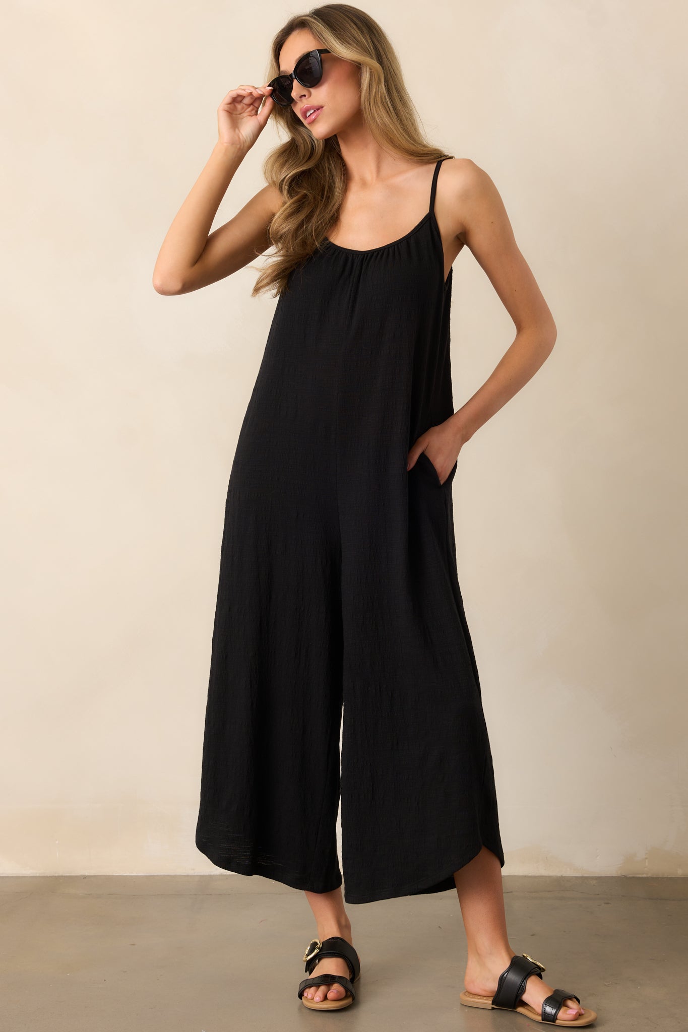 Z Supply Black Textured Flared Jumpsuit