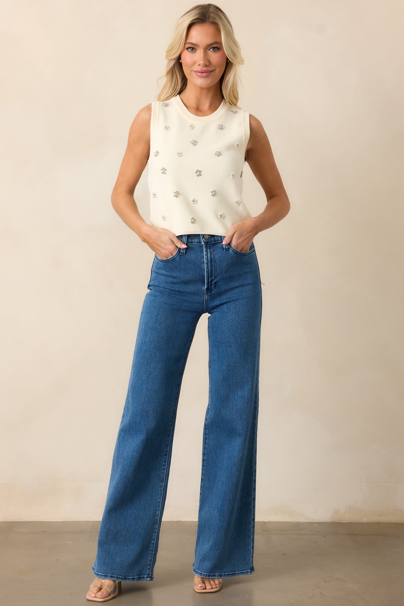 Yours To Keep Ivory Floral Embellished Sweater Vest