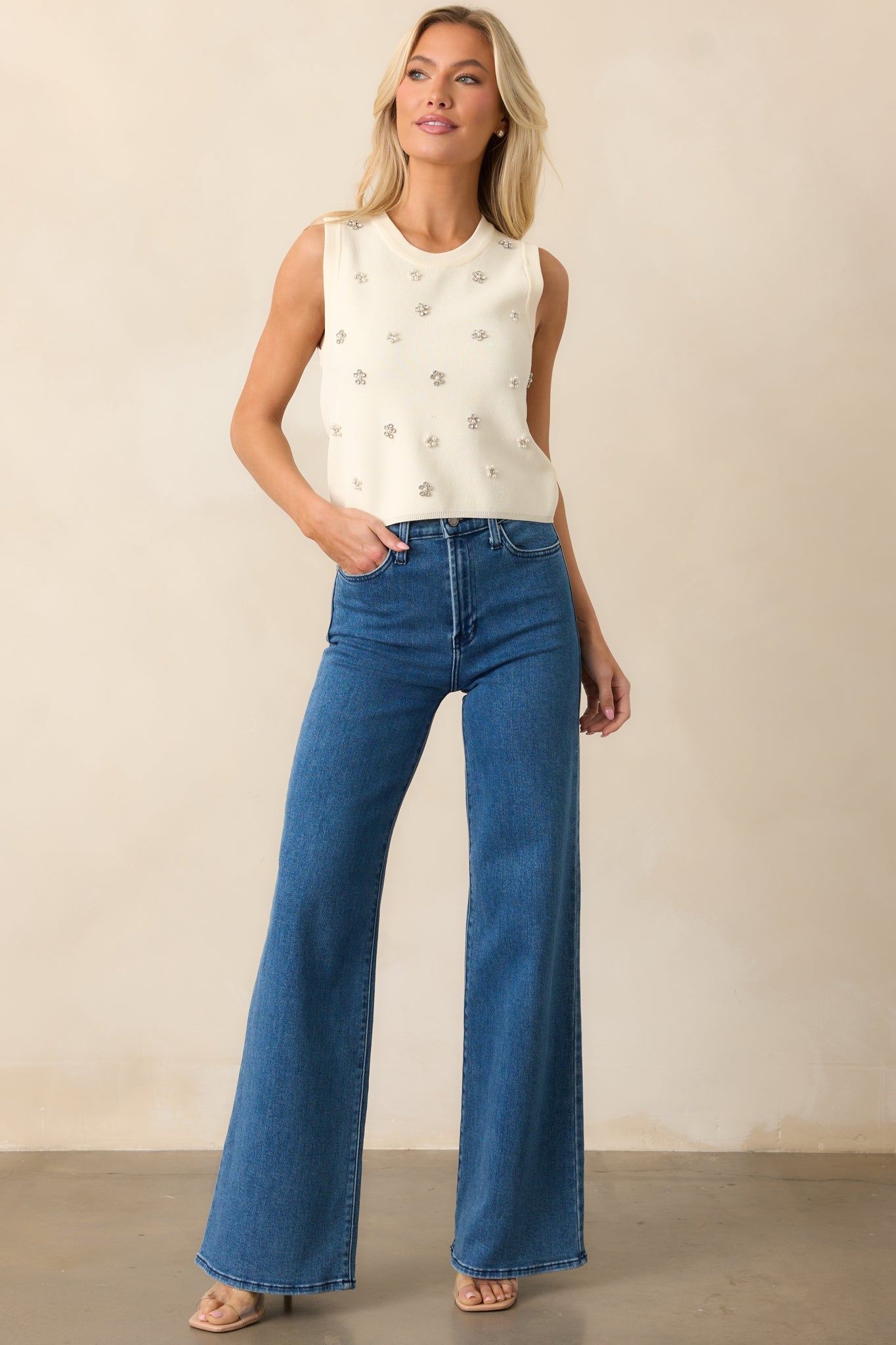 Yours To Keep Ivory Floral Embellished Sweater Vest