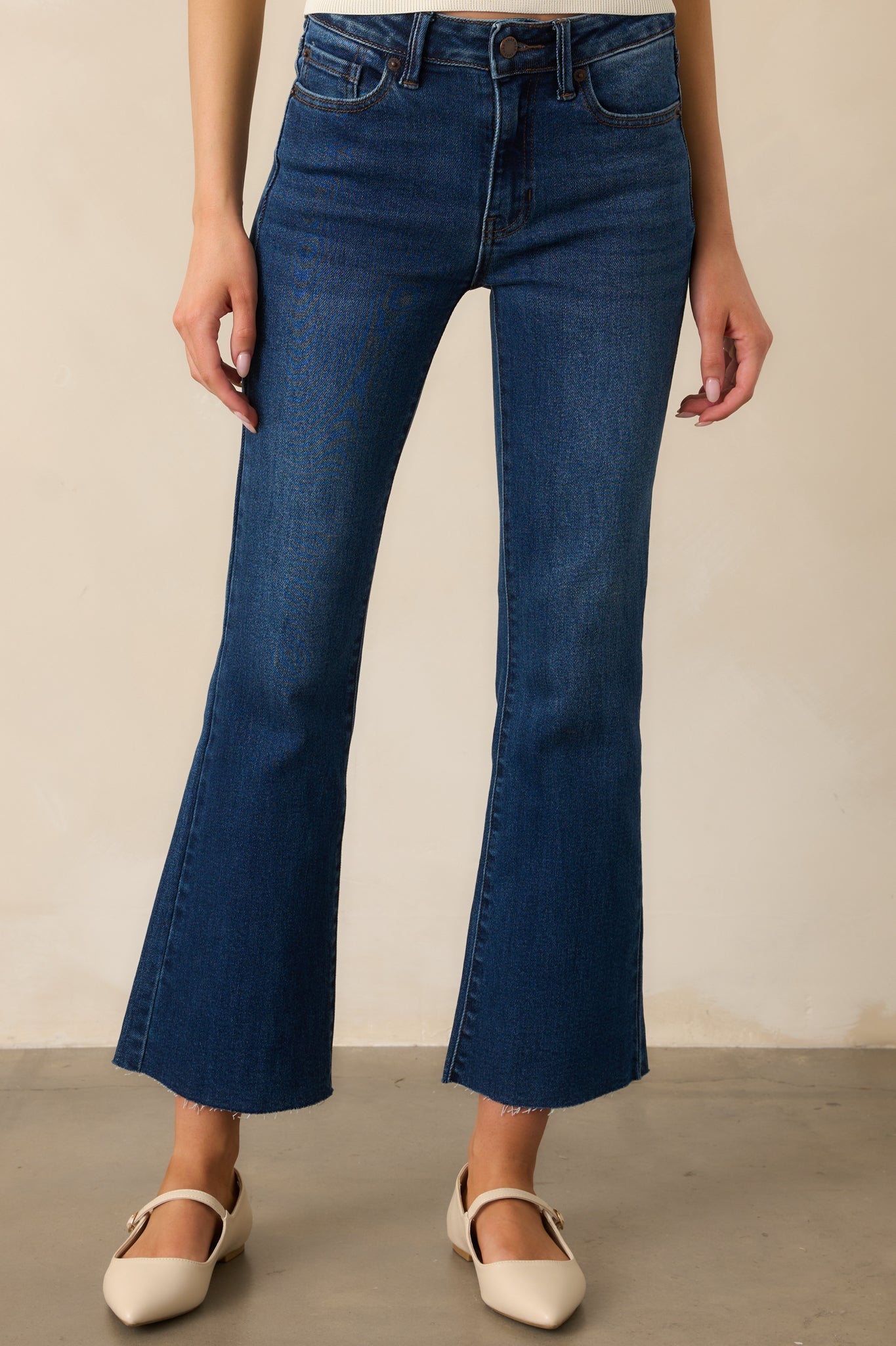 Back And Forth Dark Wash Cropped Flare Jeans