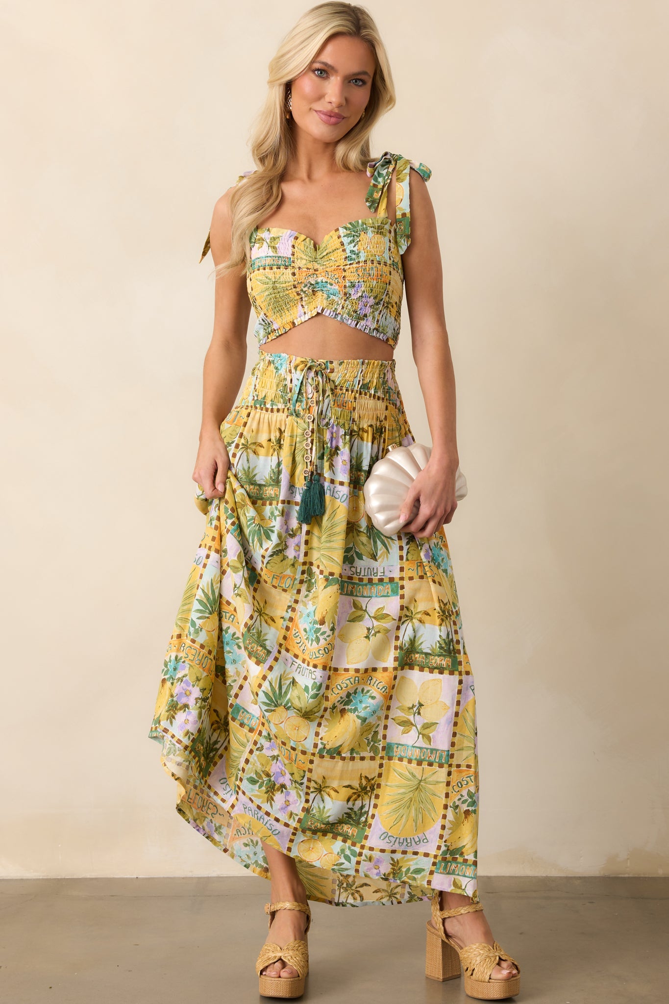 Stopping Time Green Tropical Print Maxi Skirt