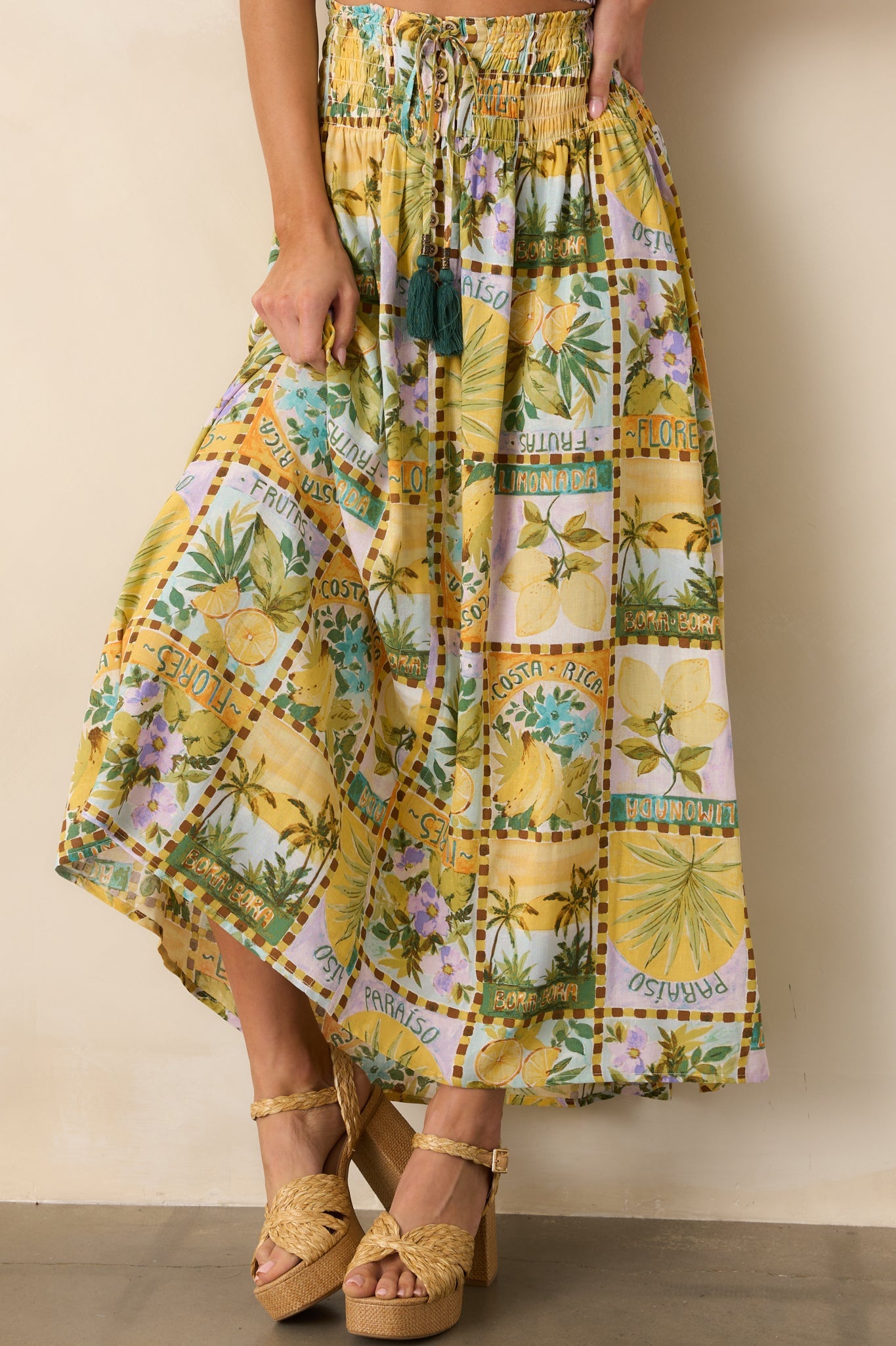 Stopping Time Green Tropical Print Maxi Skirt