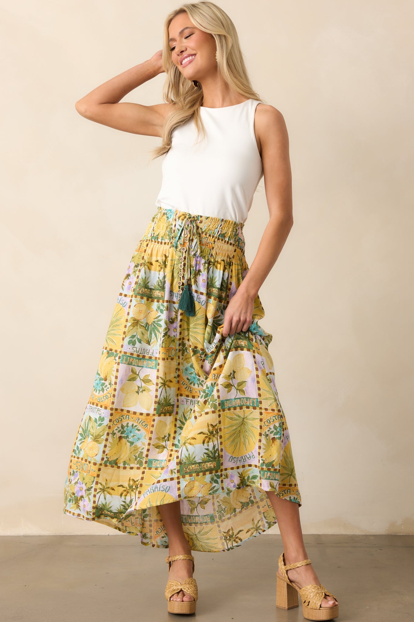 Stopping Time Green Tropical Print Maxi Skirt