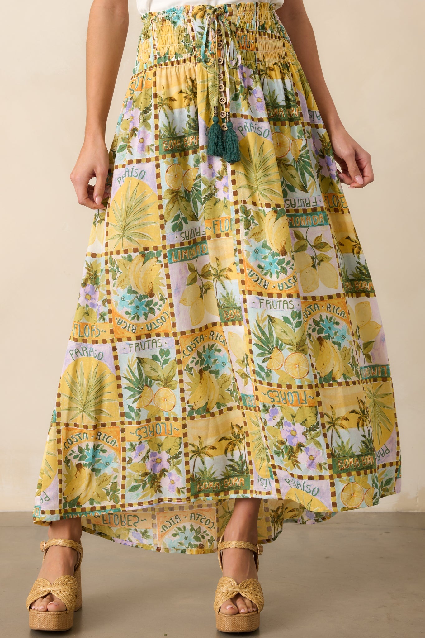 Stopping Time Green Tropical Print Maxi Skirt